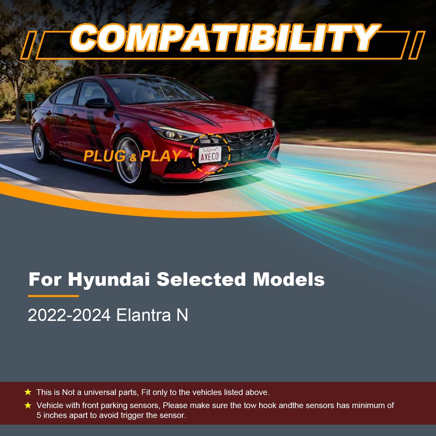 No Grilling Front Bumper Tow Hook License Plate Relocator for Hyundai Elantra N 2022-2024 Street Legal (OE Part #09147-3M000) AXECO®Global Parts