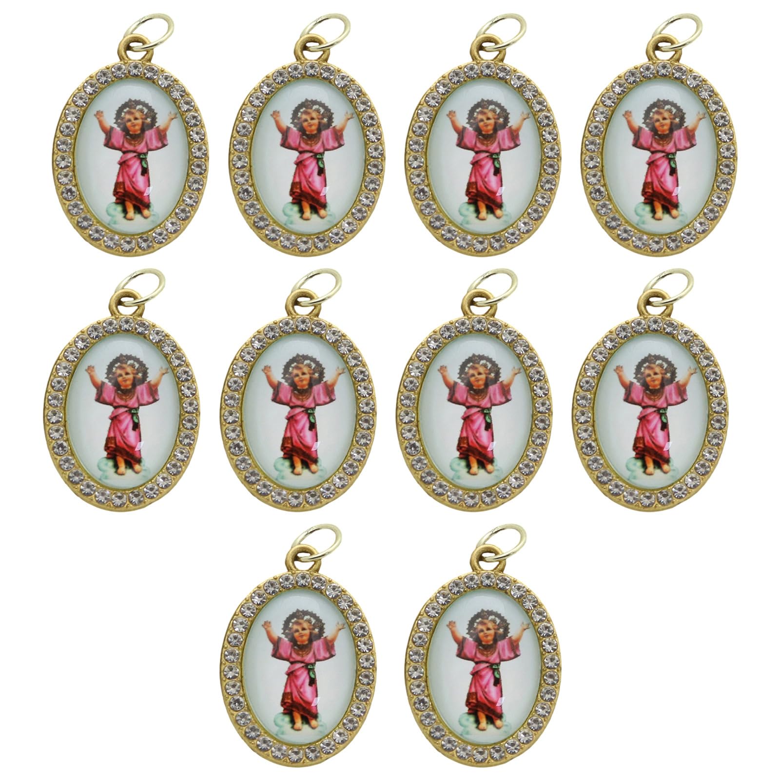 Tsophreniq 10Pcs Metal Rhinestones Religious Figure Oval Pendant Charm for Necklaces Keychains Bracelets Jewelry Making Pendant Charm