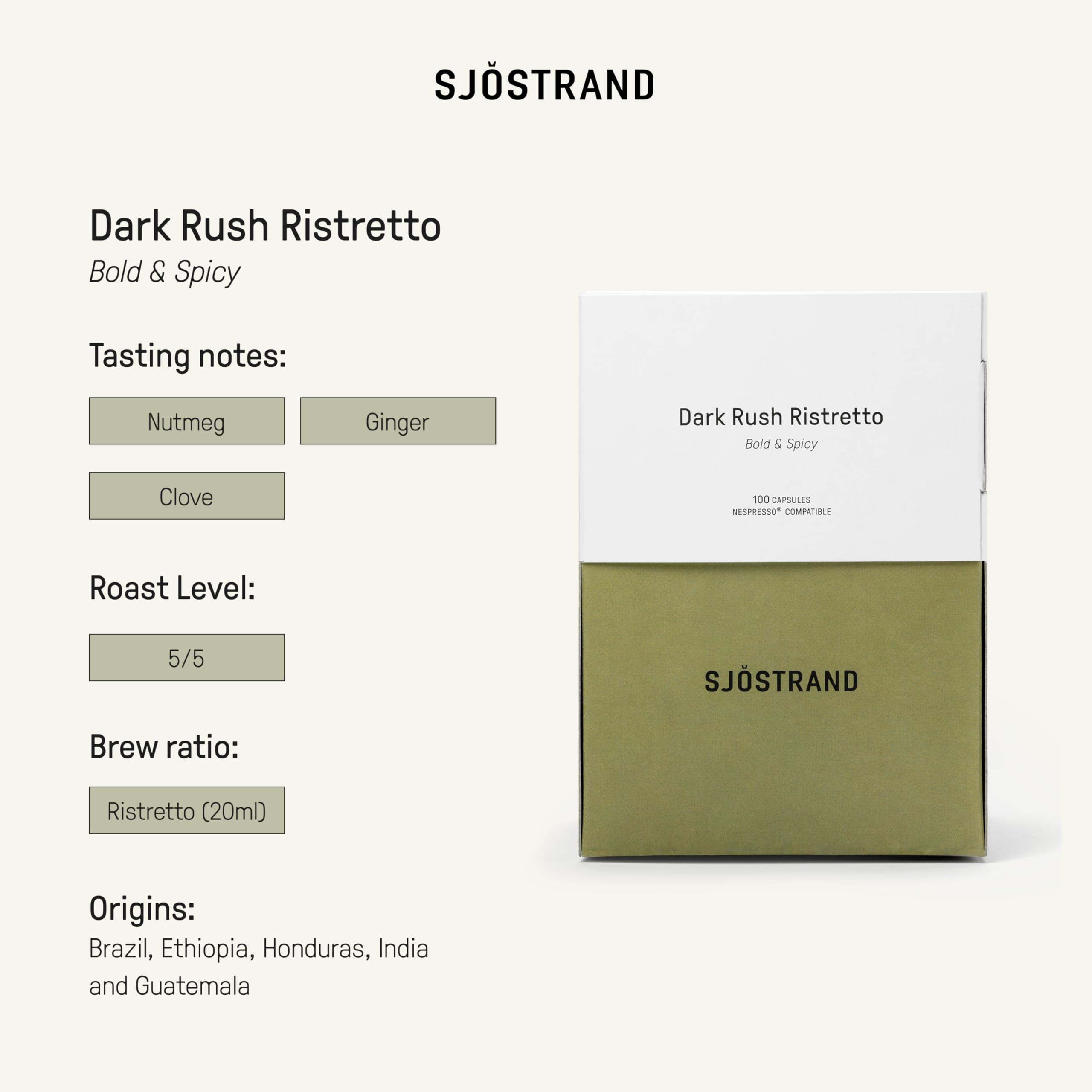 Sjöstrand Coffee Concept Dark Rush Ristretto – Organiczne kapsułki z kawą, kompatybilne z Nespresso, 100 kapsułek, kompostowalne, Fairtrade.