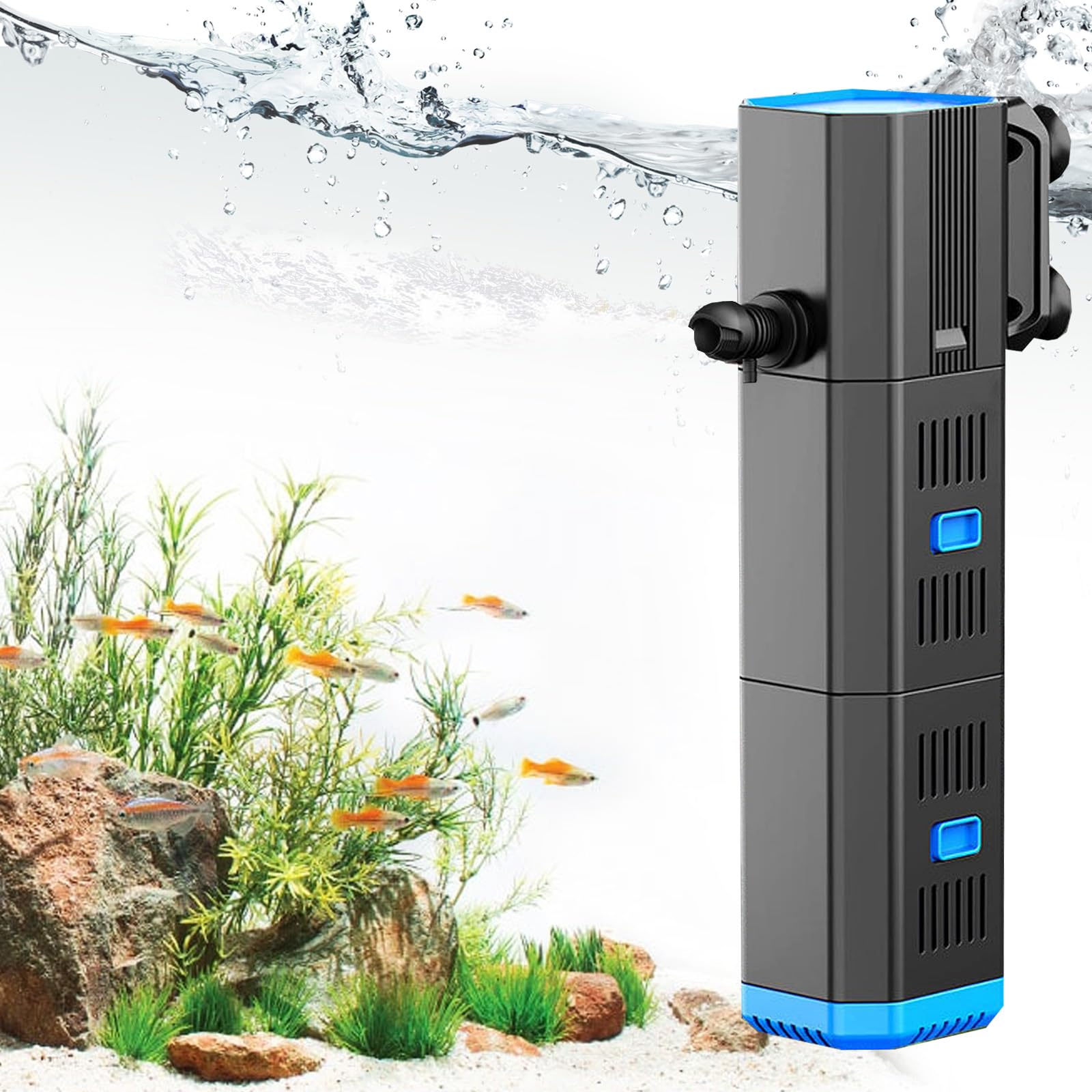 Filtro per Acquario,Pompa per Acquario 4 in 1 con Filtro,Filtro Acquario,Pompa Filtro per Acquario,Pompa Acquario,Regolabile 500 l/h,per Acquari 30 L-120 l