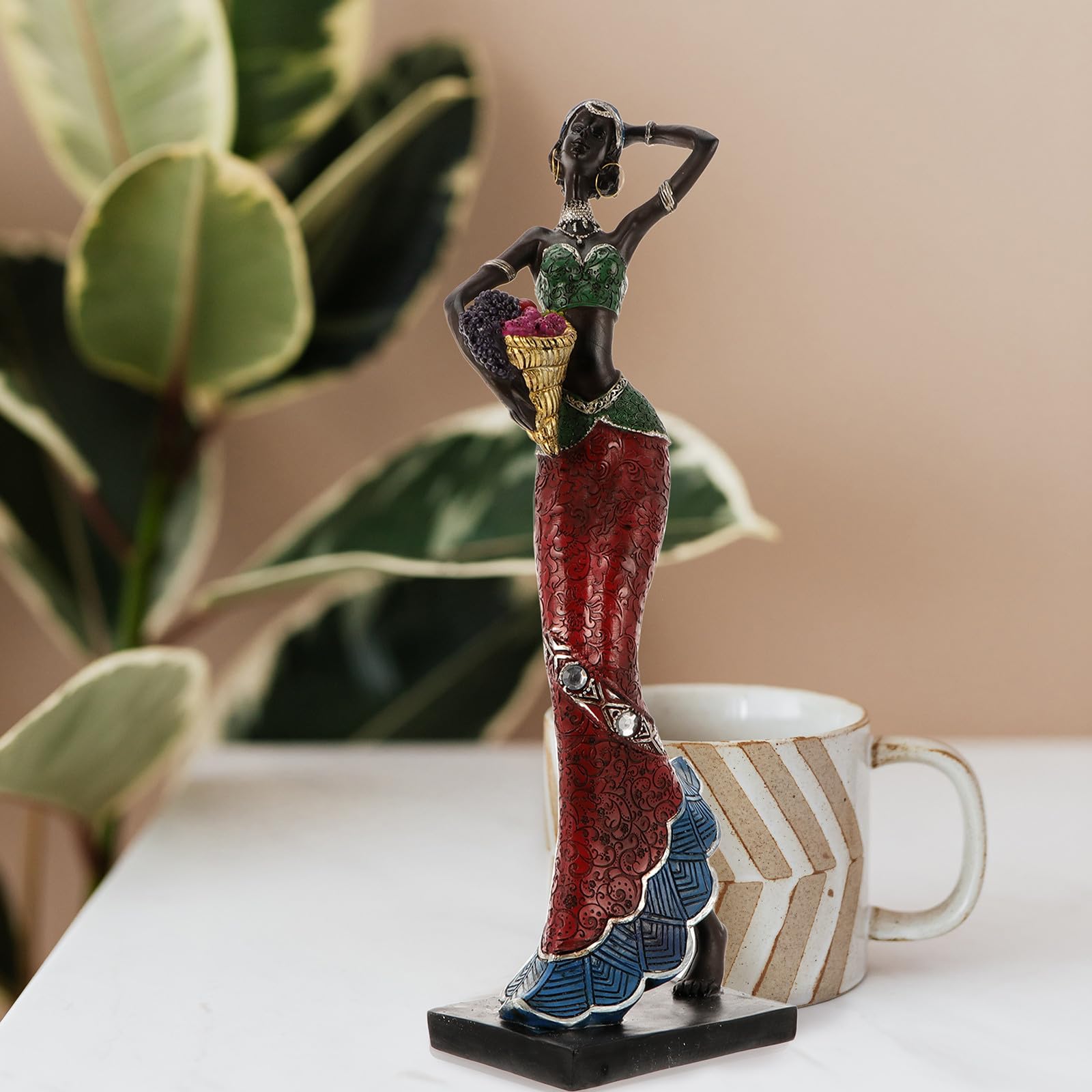 CRAFTHROU Statue Décorative Femme Africaine, Figurine Décorative en Résine, Style Ethnique, Sculpture Artisanale pour Décoration Intérieure, Maison et Hôtel