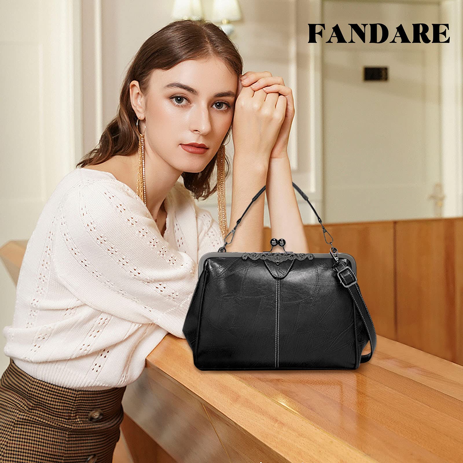 FANDARE Borsa Donna Tracolla Borsa A Mano Borsa Spalla Messenger Eleganti Grande Shopping Viaggio Partito Work Pochette da Cerimonia Impermeabile Pelle PU Retrò Black