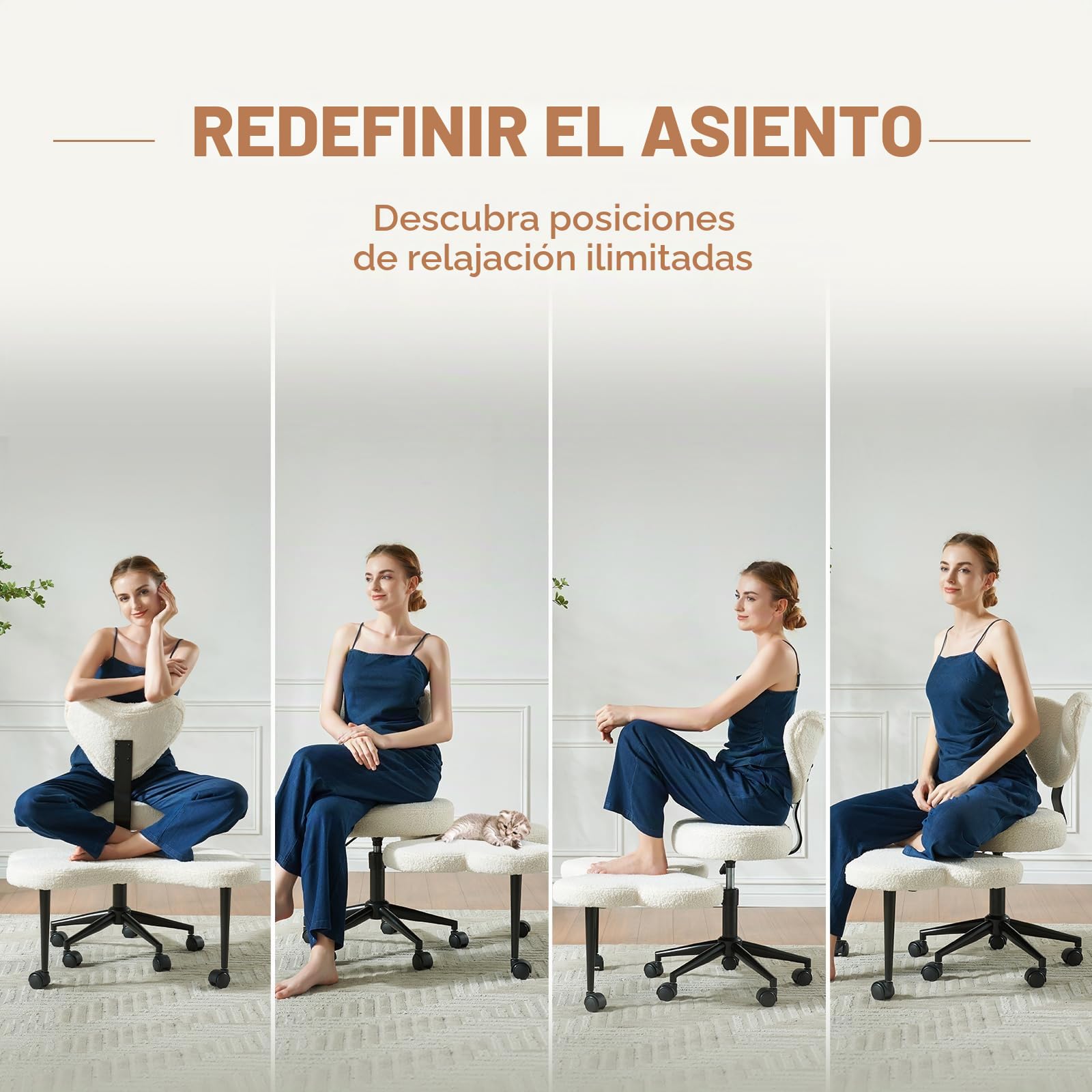 Pinmoco Silla ergonómica con patas cruzadas, giratoria de 360° y ruedas, asiento ajustable para TDAH, apoyo lumbar fuerte, muebles elegantes de oficina en casa, tela