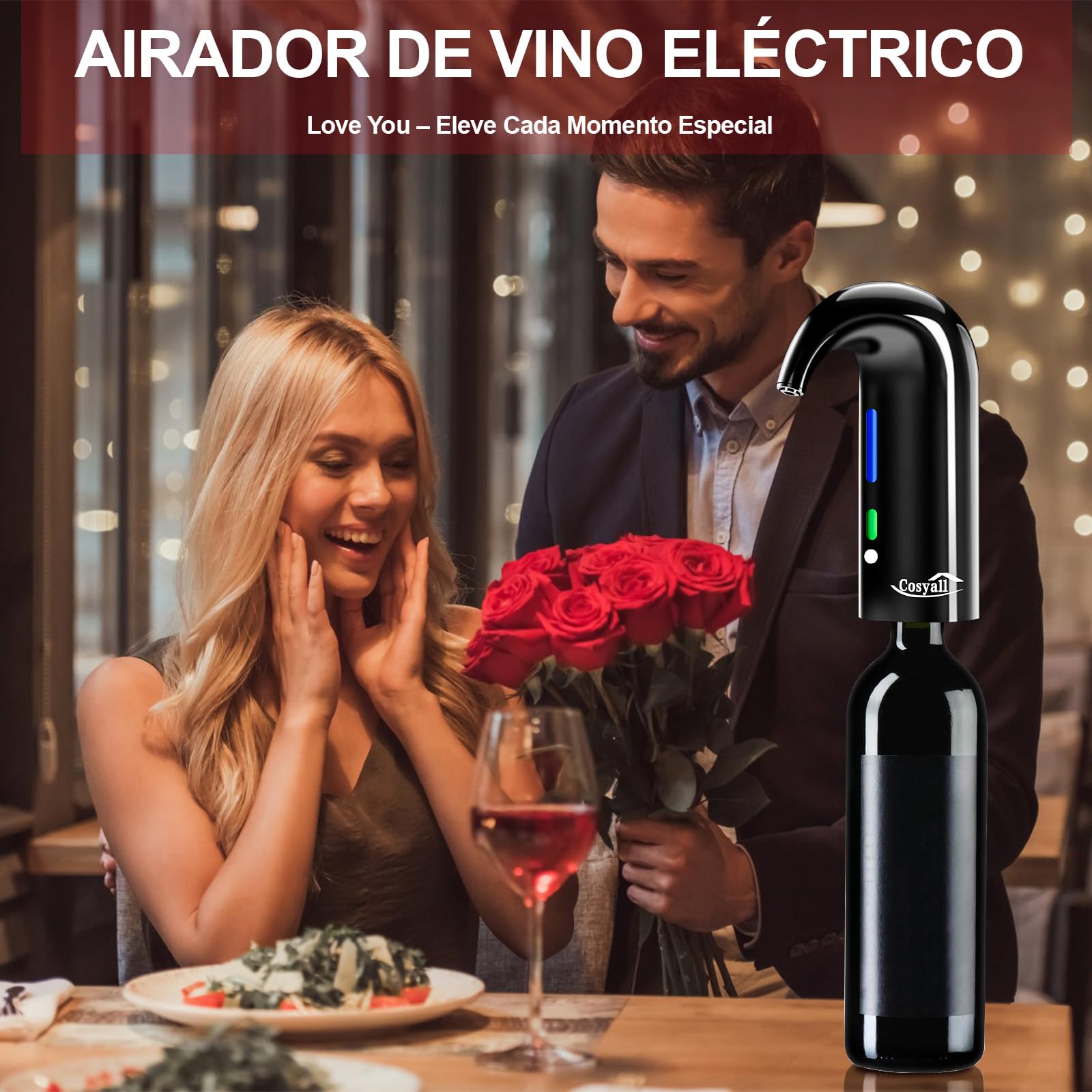Decantador de aireador de vino eléctrico recargable USB portátil, dispensador de vino automático para vino tinto, dispositivo de vertido de vino con bolsa para el polvo (negro)