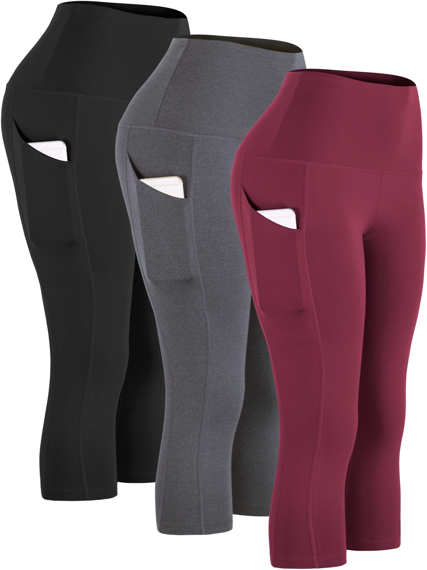 CADMUS Womens High Waist Workout Legging Capris for Yoga w Side Pockets