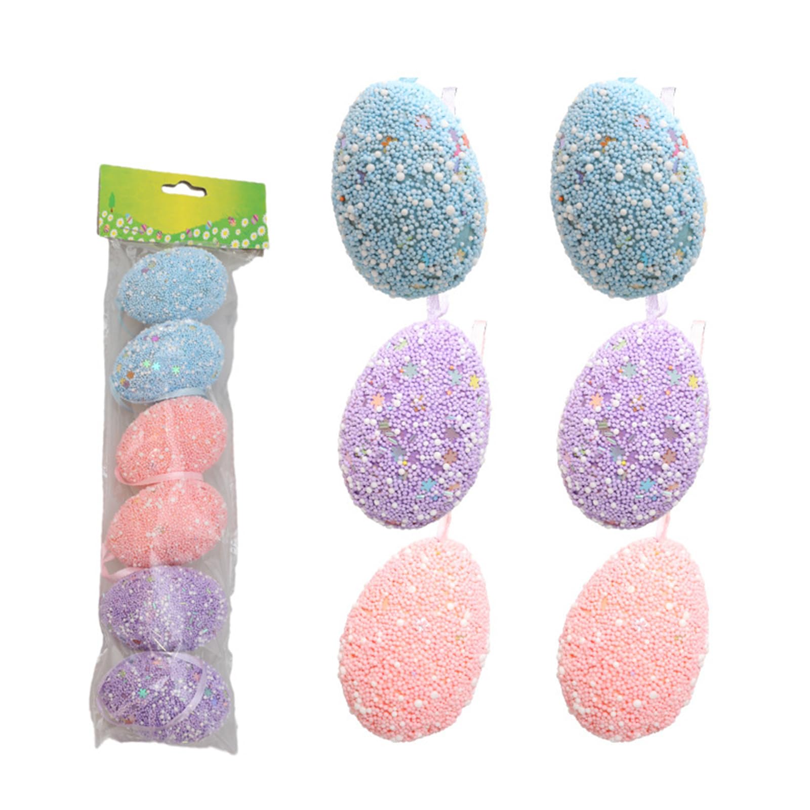 Msioytog 6Piece Easter Decorations Ornaments Simulated Eggs Color Striped Foames Eggs Set to Holiday Embellishments