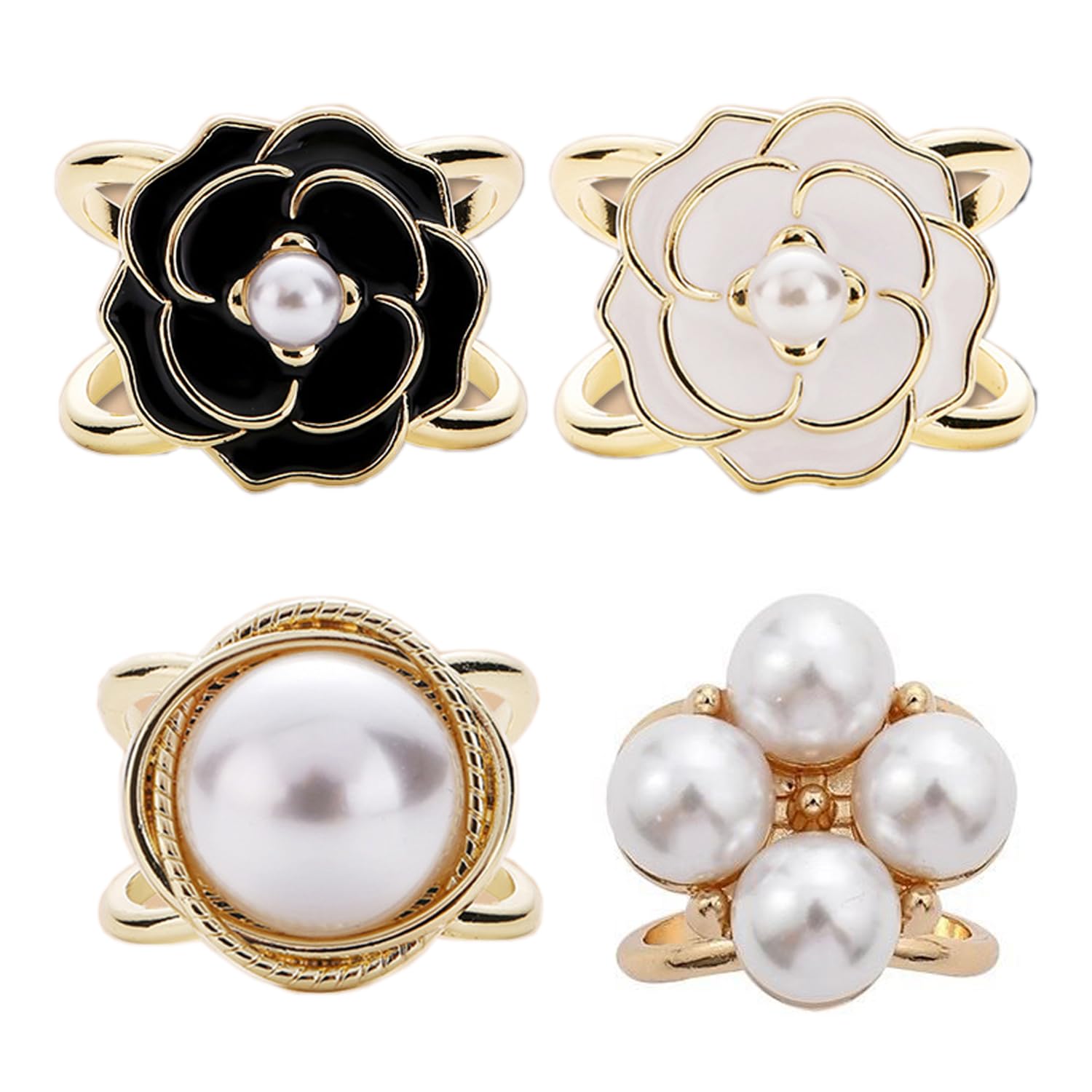 Elegant Scarf Ring Clip Camellia Flower Scarf Buckle for Silk Scarves, Coat Belts, and Fashion Shirts Versatile Pearl Floral Scarf Clamp for Women