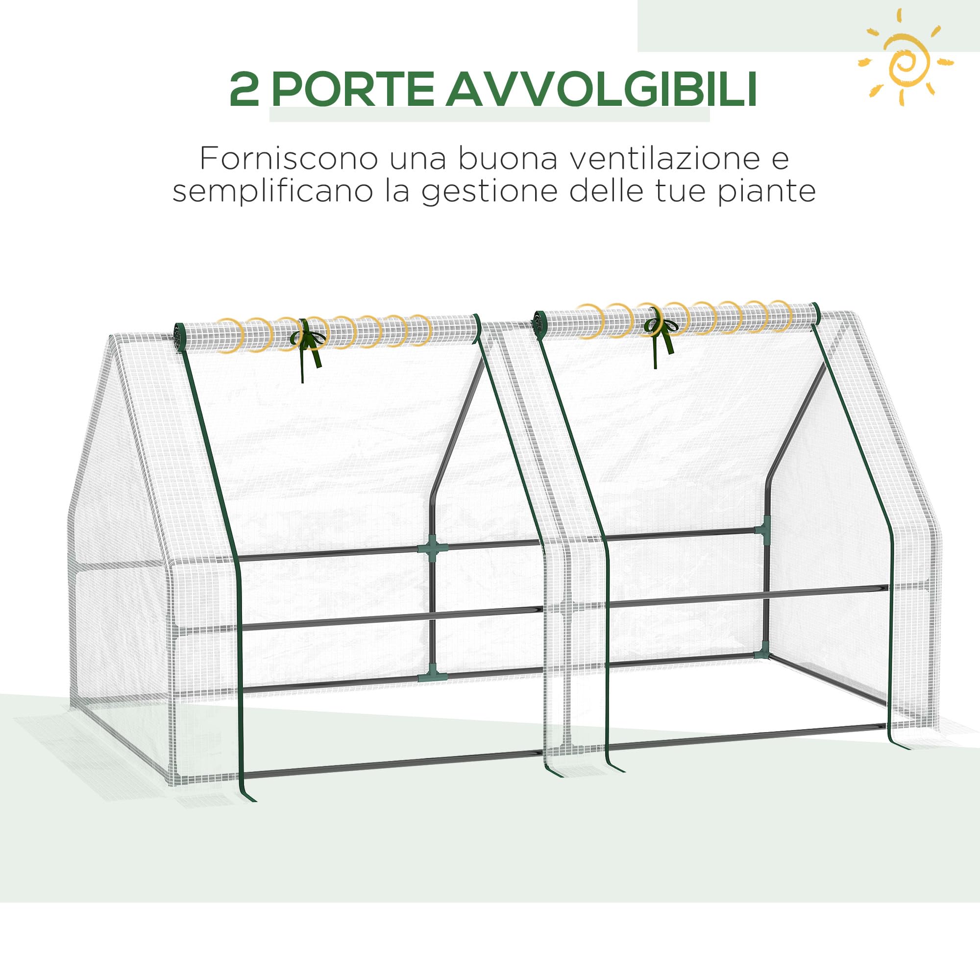 Outsunny Serra da Giardino 180x90x90 cm con 2 Porte Avvolgibili a Cerniera, Serra per Orto con Struttura in Acciaio e Copertura PE, per Orto Verdure Fiori Frutta, Bianco