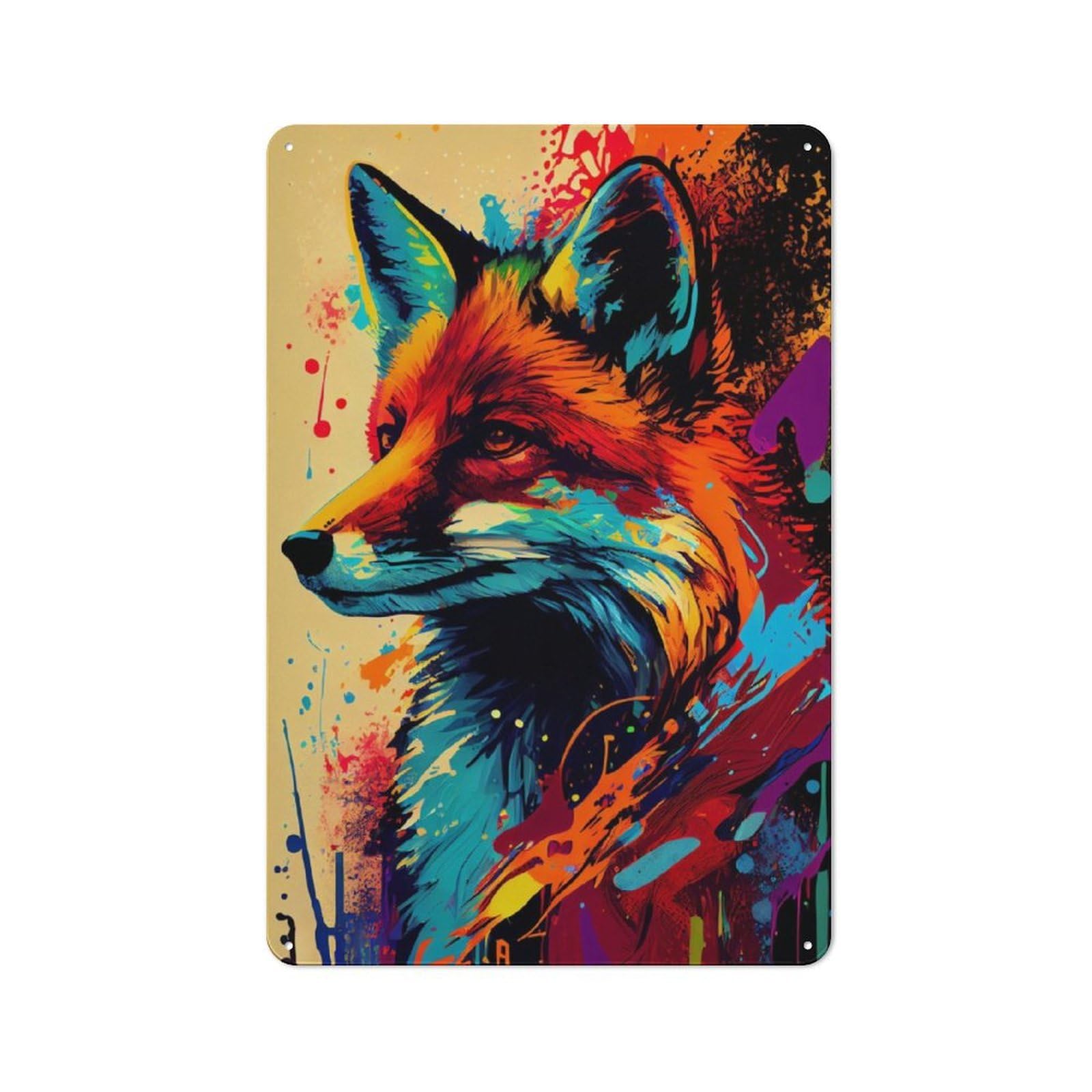 Junmoney Fox Popart Animal Rustic Metal Plaque 30X20cm For Hobby Room Or Studio, For Vintage Wall Decor Fans, For Garage And Workshop Walls