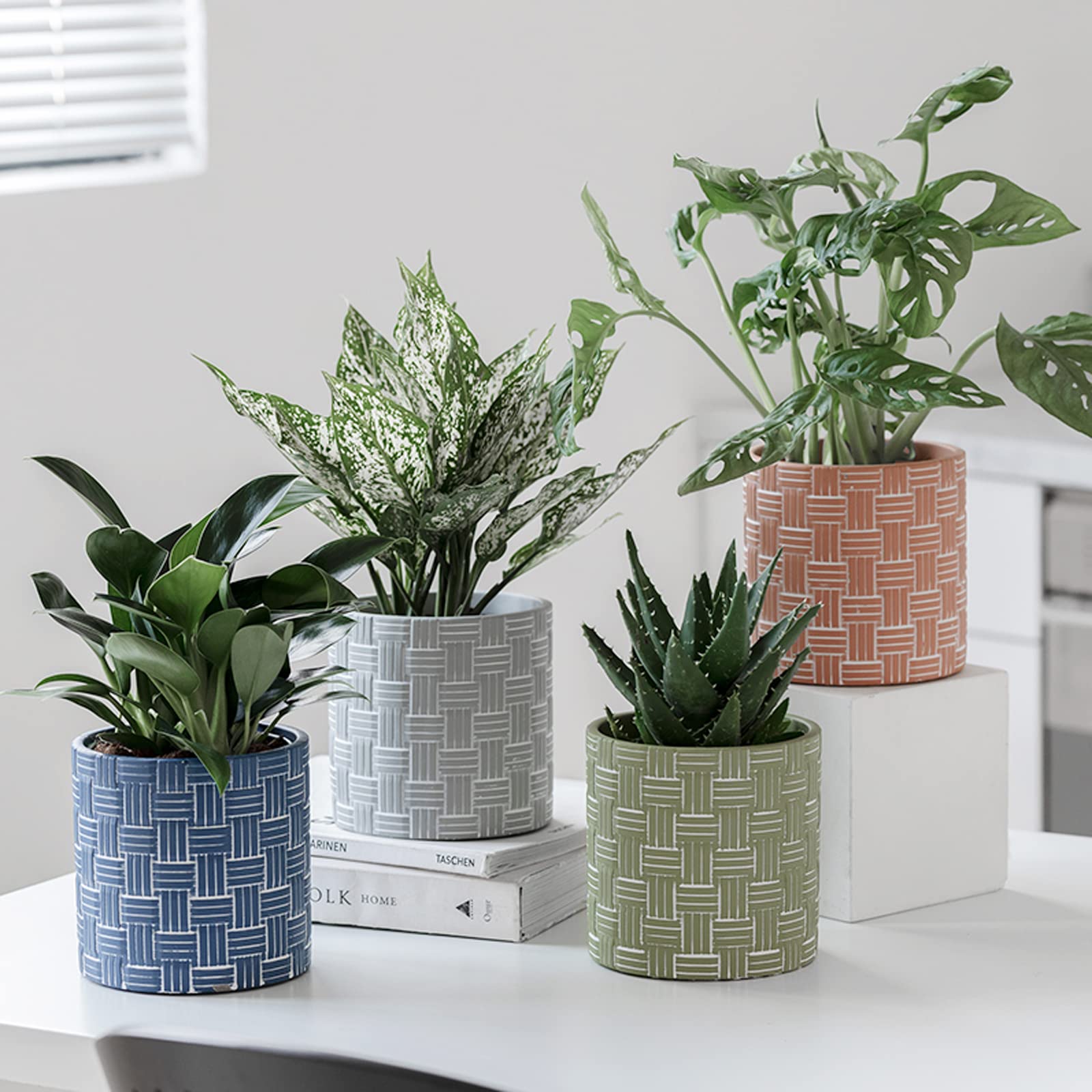 Vasi da Giardino Vaso da Fiori in Cemento, Vaso per Piante Fioriera da Interno da 5,51 Pollici con Foro di Scarico, Vasi Moderni per Piante Grasse per Arredamento Home Office