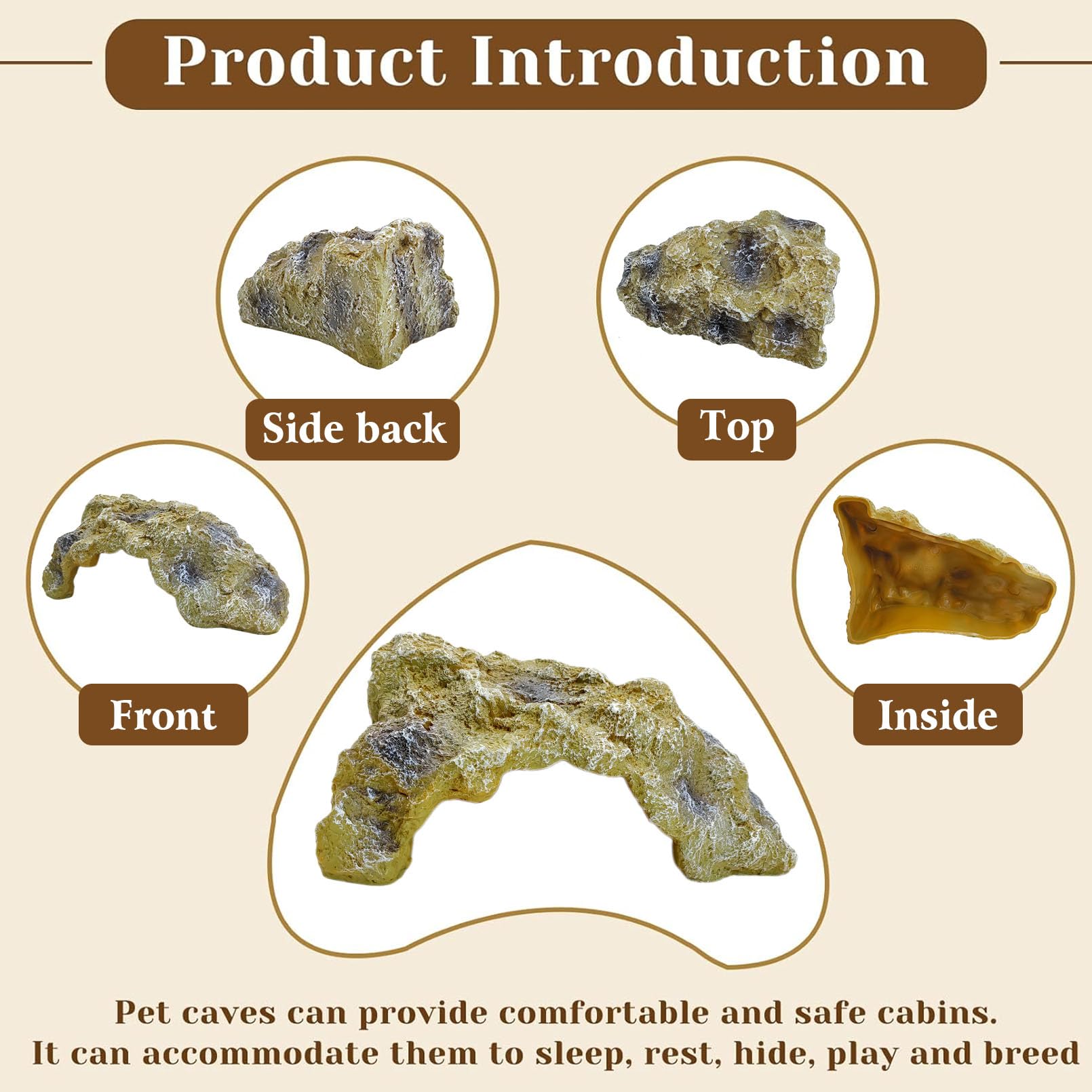 Hamiledyi Escondite de reptil grande de imitación de roca para reptiles, escondites de cueva de reptiles, terrario, decoración de hábitat, escondite de dragón barbudo para serpientes, gecos, lagartos,