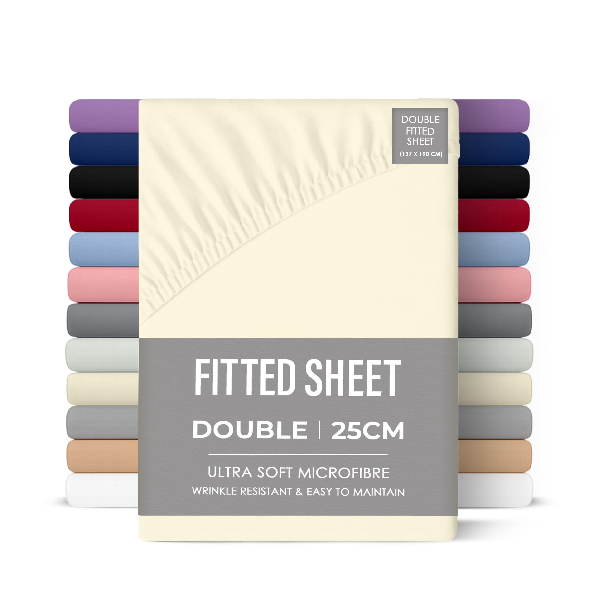 Rohi Cream 25Cm Deep Microfibre Fitted Sheet Double Bed – Comfy Soft & Breathable Deep Fitted Sheet With Elasticated Corners – Hypoallergenic & Durable Bed Sheet (, 137 X 190Cm)