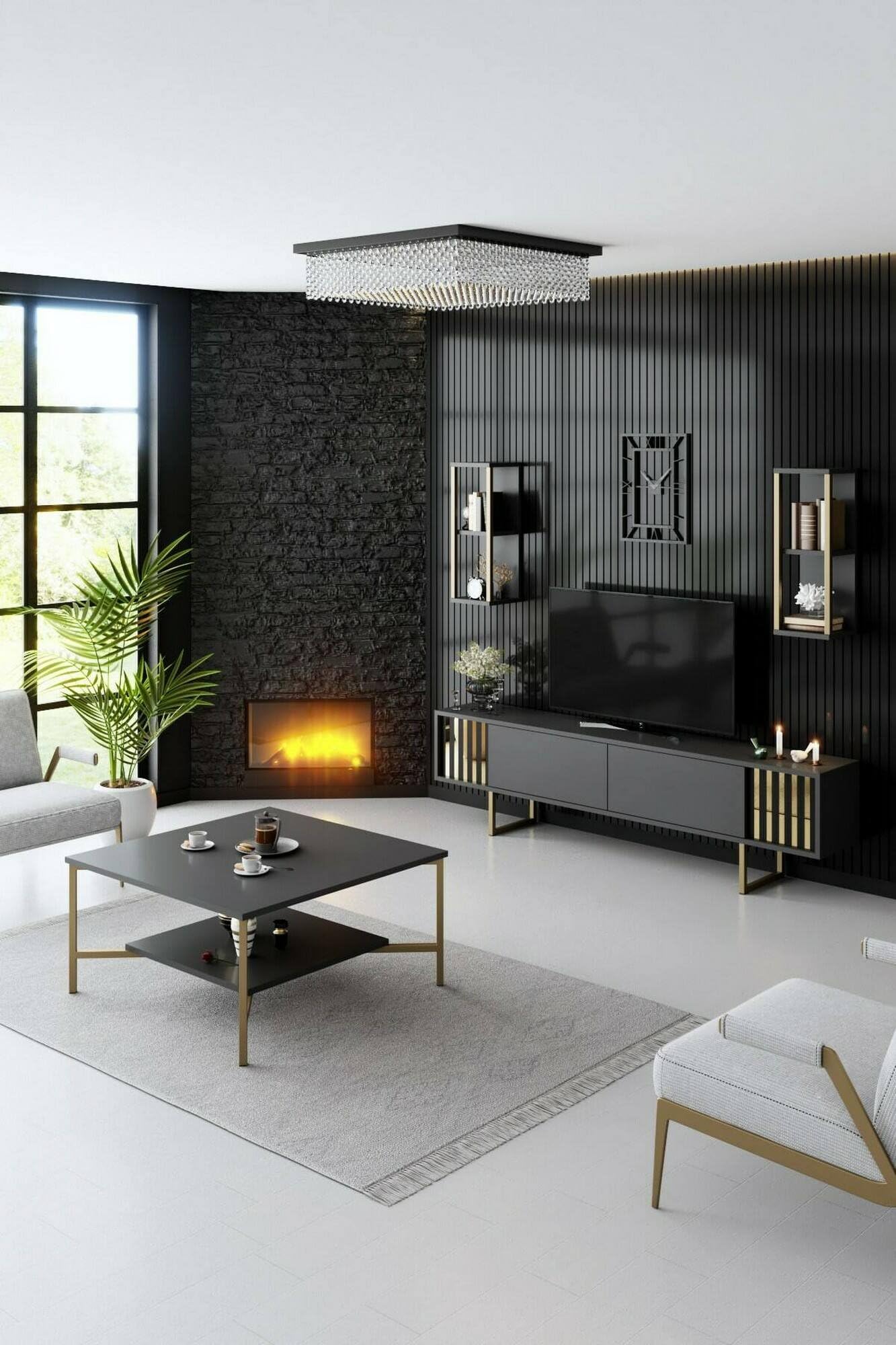Dmora - Mobile porta TV Eunomia, Credenza da soggiorno, Armadio basso per TV, Base parete attrezzata, 180x30h48 cm, Antracite e Nero