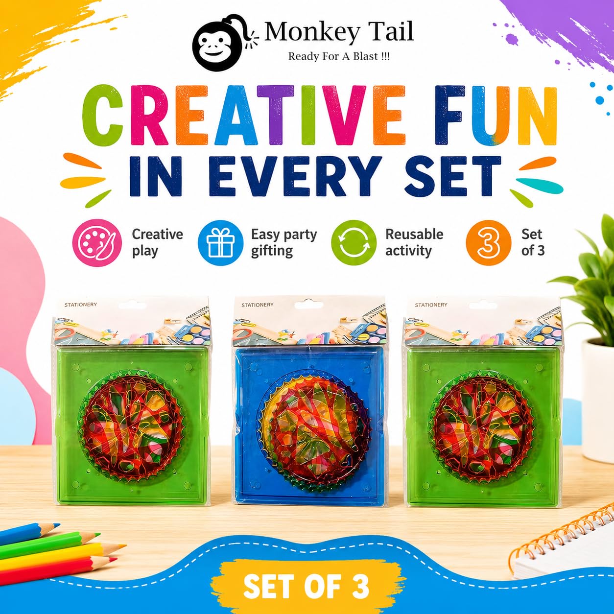 MONKEYTAIL Birthday Return Gift for Kids, Set of 3 Spirograph Rulers 1