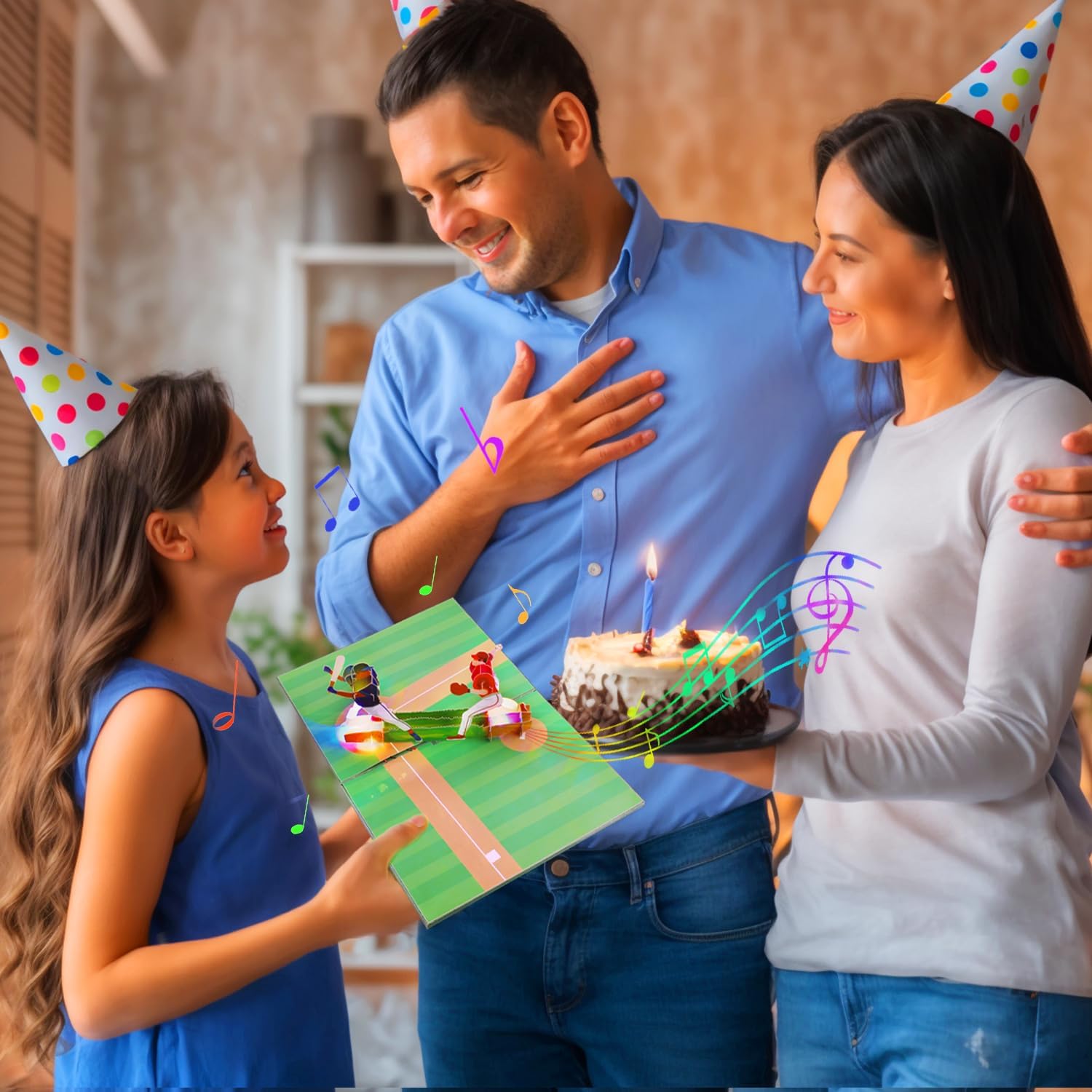 Magic Ants Musical 3D Pop-Up Baseball Card, Plays "Happy Birthday to You" Tune, Light-Up Baseball Scene with Batting & Pitching Players, Interactive Greeting Card for Baseball Fans, Players, Coaches, Collectors - Image 4