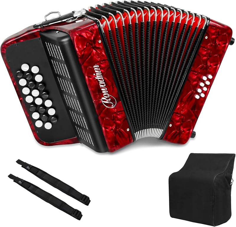 Accordions 22 Key 8 Bass Beginner Button Accordion Portable Straps (Red) | Ergonomic Touch;Stable Tone;Versatile Use;Durable Build