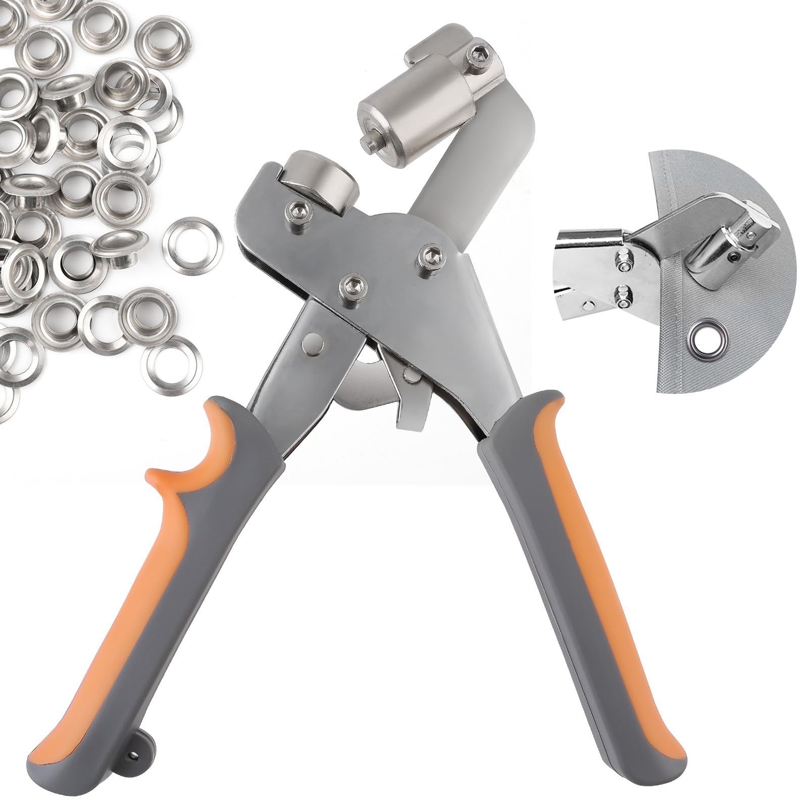 Eyelet Punch Kit, Professional Magnetic Grommets Eyelets Set with 300 Eyelets (6mm), Grommet Press Hole Punch Plier, Handheld Eyelet Pliers Grommet Kit for Tarpaulin, Fabrics, PVC banners,etc(6mm)