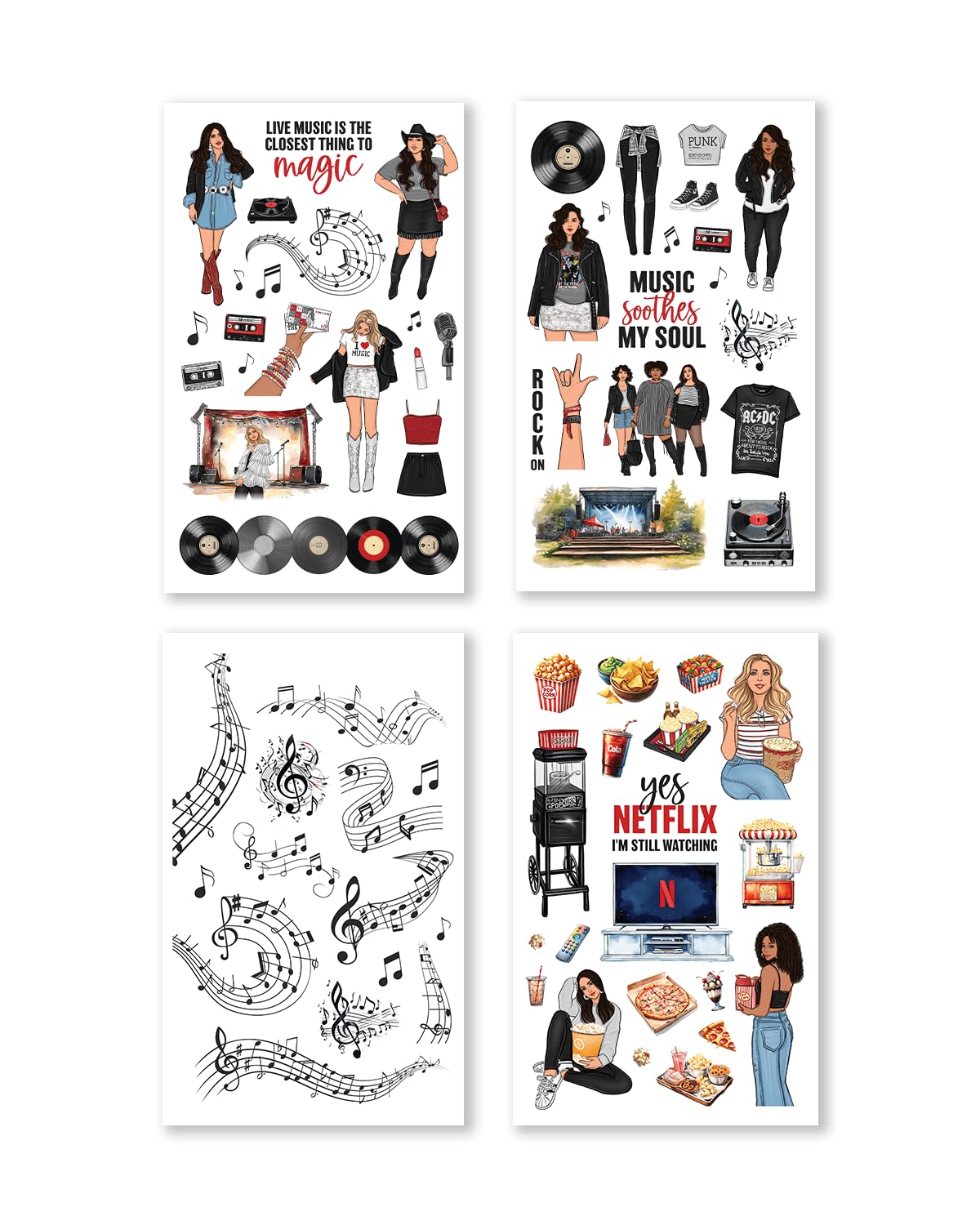 Rongrong My Favorite Things Planner - Adesivi per agende, diari e album di ritagli, 24 pagine, ispirati agli amanti della musica e alle vibrazioni notturne del cinema