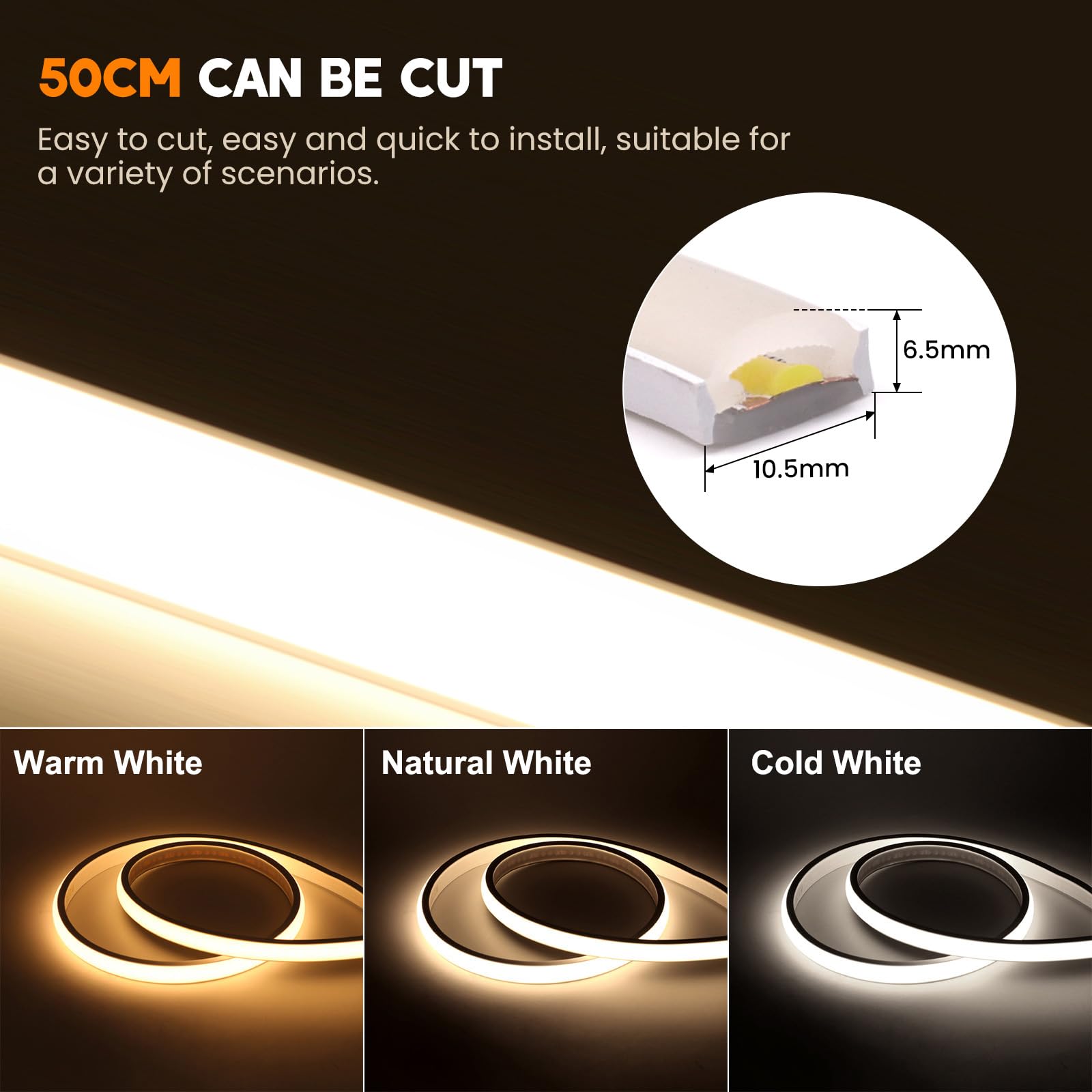 XUNATA WiFi Regulable Tiras de Neón COB de Silicona Flex con Controlador 750W, LED Luz IP65, Compatible con Alexa y Google (8m, Blanco Natural)