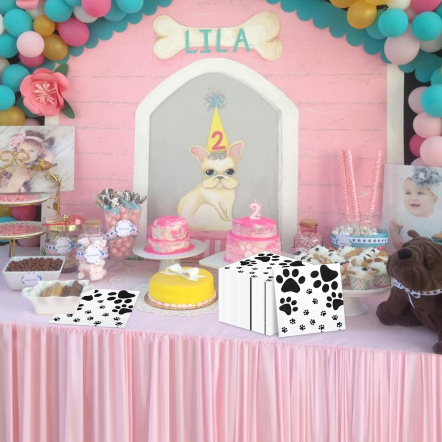 100 Tovaglioli Con Stampa Zampe - Tema Cuccioli Per Feste E Compleanni