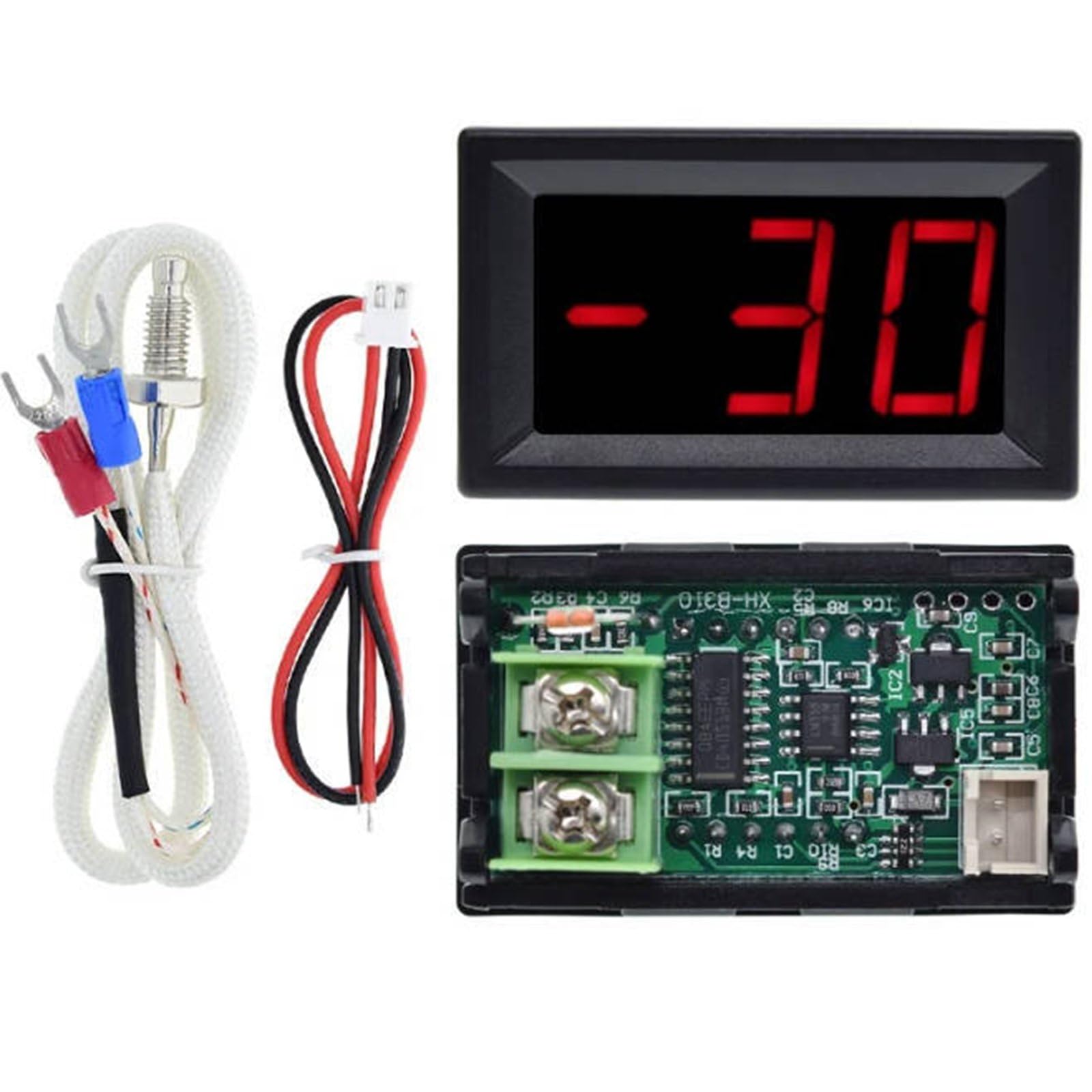 12V Red Celsius Digital Temperature Gauge -58F~536F LED Display Screen with Terminal Wire and 0.5 Meter K-Type Thermocouple (Thread: M6)