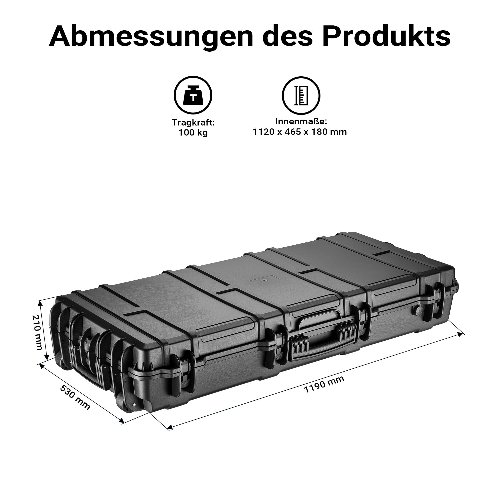 WilTec Maletín rígido 119x53x21 cm para Armas largas y Arco Impermeable IP67 con Espuma Interior PP+Fibra de Vidrio Estuche Resistente para Armas largas, Caza y arquería
