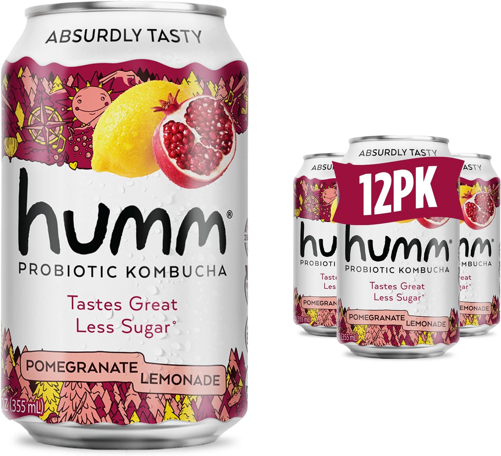 Kombucha Pomegranate Lemonade, Organic, Vegan & GMO Free (12 Pack)