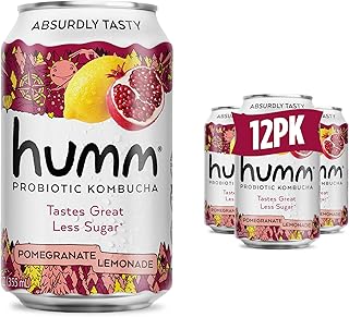 Humm Kombucha Pomegranate Lemonade, Organic, Vegan & GMO Free (12 Pack)