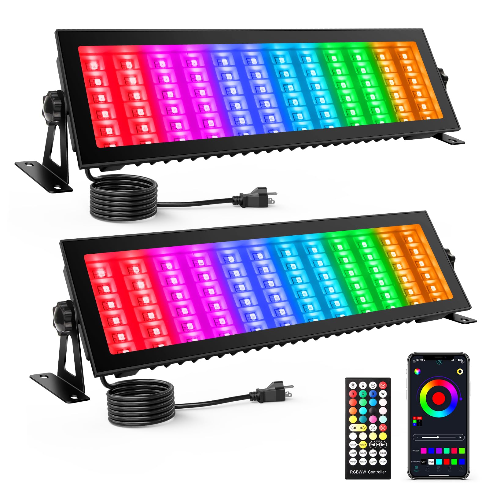 148W LED Stage Wash Light Bar 2 Pack RGBCW IP66 Waterproof RGB Light Bar by Smart APP & Remote Control with Timing & Music Sync Wash Lights for Outdoor Indoor Events Party Stage Lighting