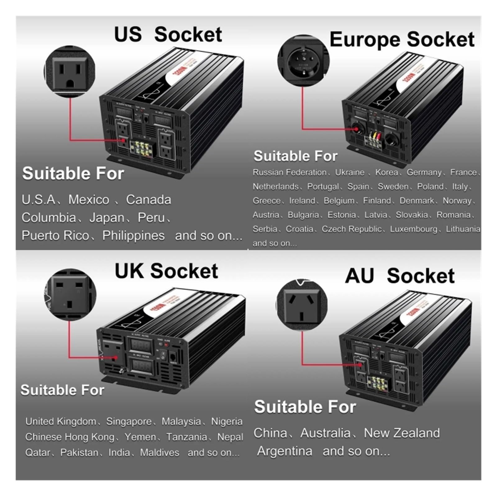 Inversor Energía Solar Onda Sinusoidal Pura 3200 W 6400 W CC 12 V 24 V 48 V A CA 110 V 220 V Pantalla Digital(12V,220V-230V,Universal)