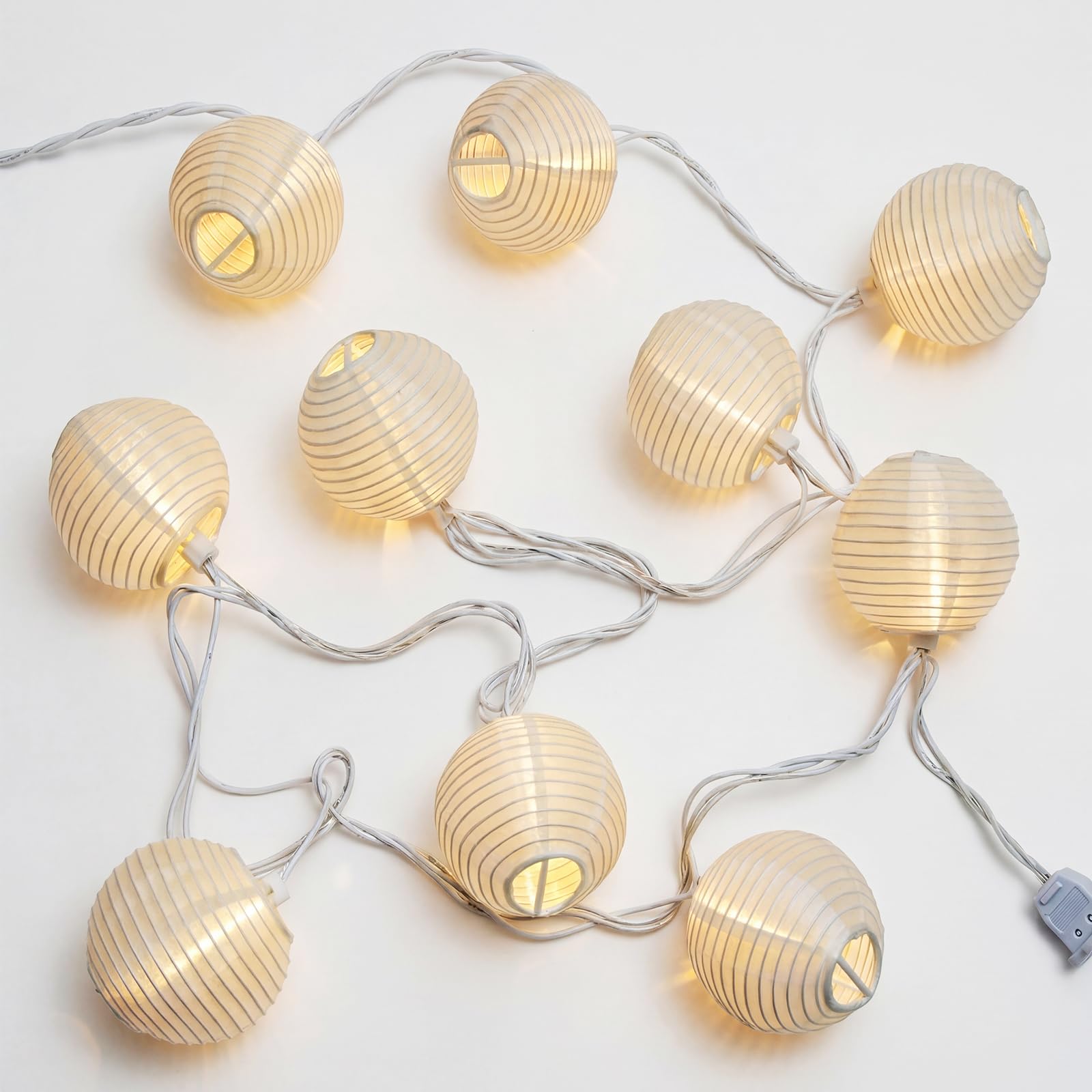 SUNSGNE 8.5Ft Cute White Lantern String Lights, 10 Mini LED Oriental Style White Lanterns Plug in Home & Garden Decorative Lights for Indoor Outdoor Patio Party Wedding Bedroom Bistro Bar