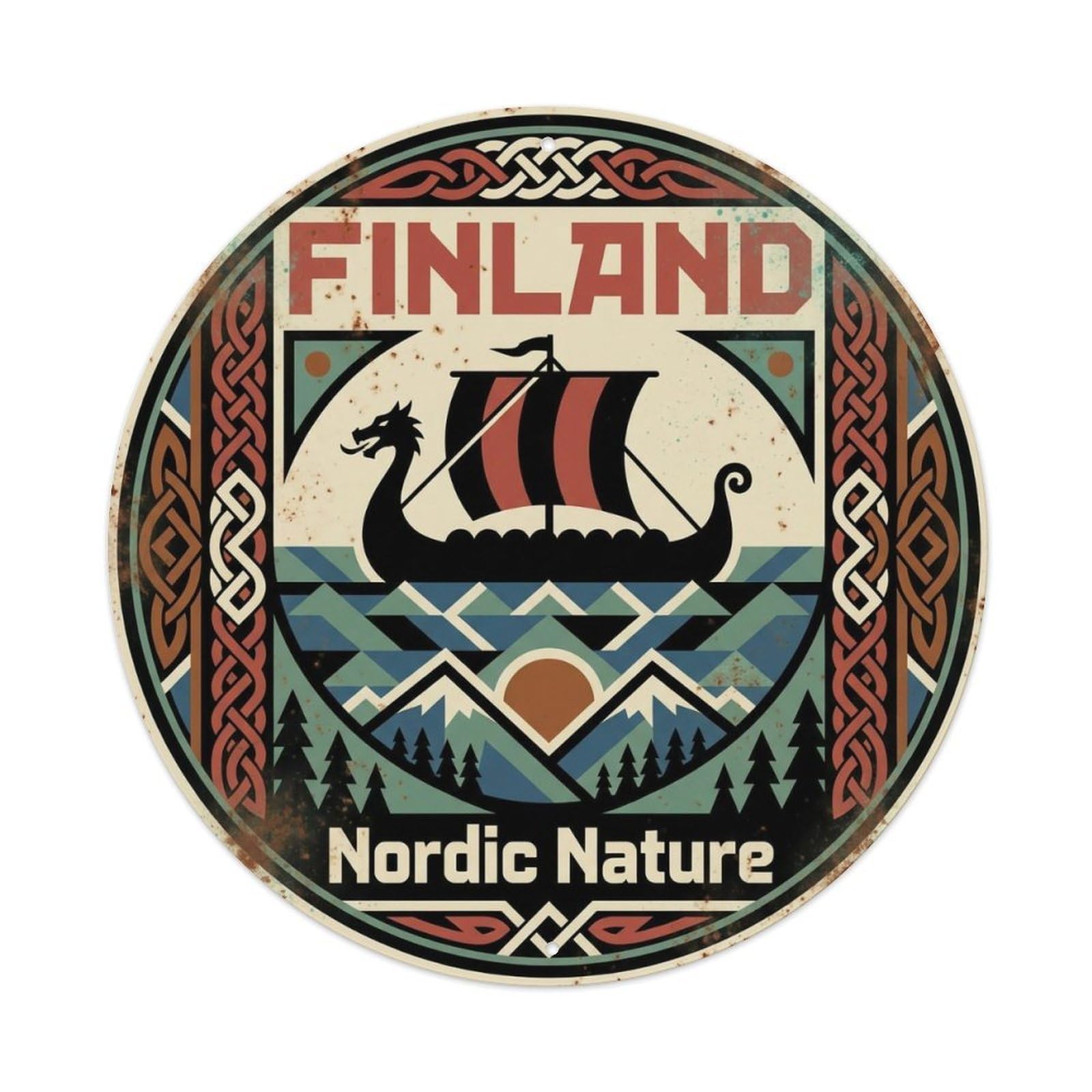 Vintage Travel Finland Viking Metal Tin Sign