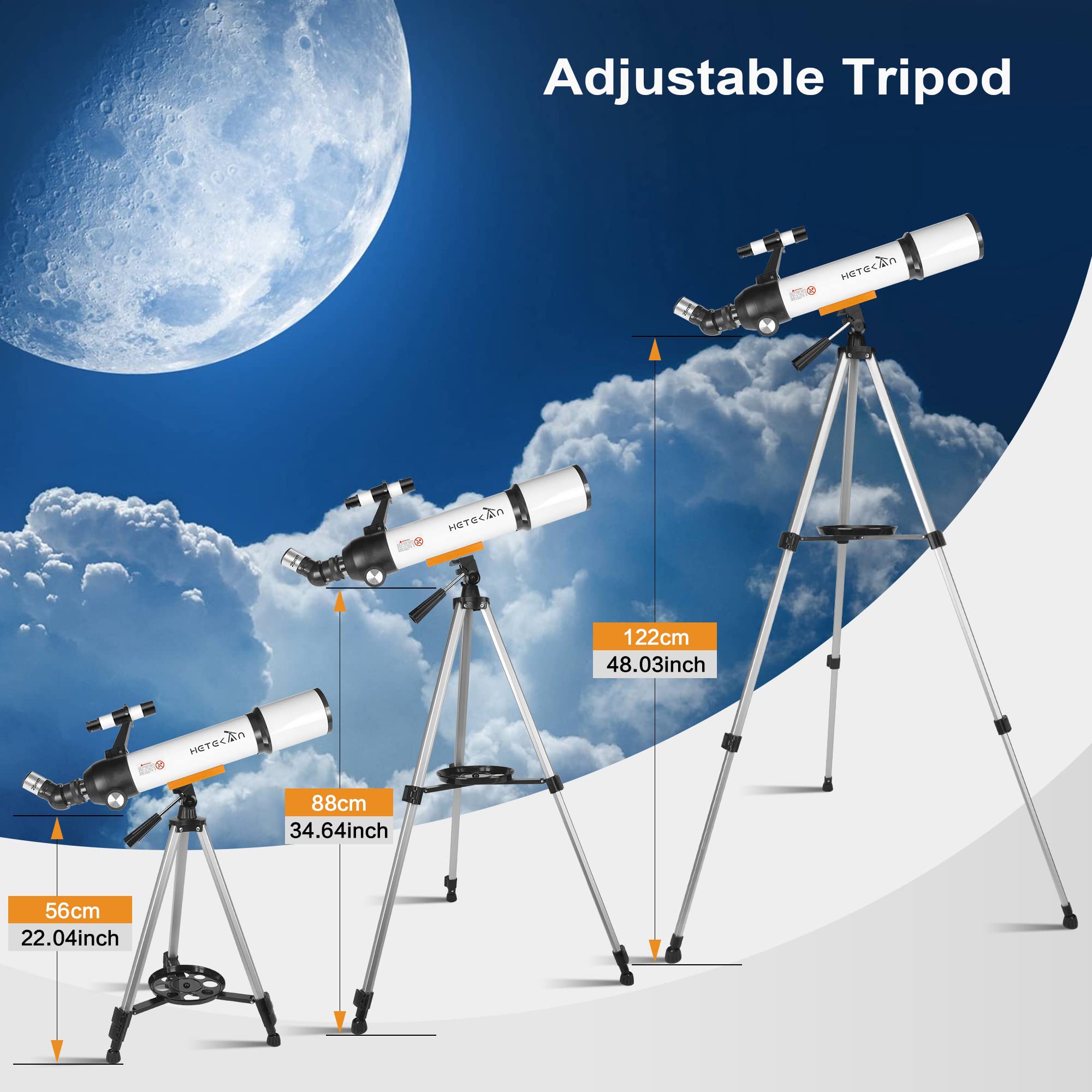 Télescope, Télescope astronomique 70 mm Ouverture 500 pour Adultes pour Enfants (25X-150X), avec Adaptateur Téléphonique, pour l'observation Planétaire et Lunaire