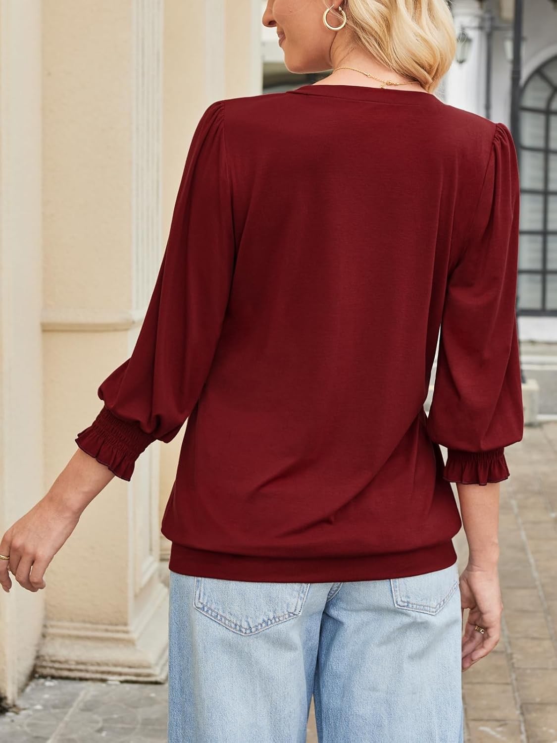 DJT Womens Fall Tops 3/4 Length Sleeve Dressy Casual V Neck T-Shirts Work Blouses Basic Tees - Image 5
