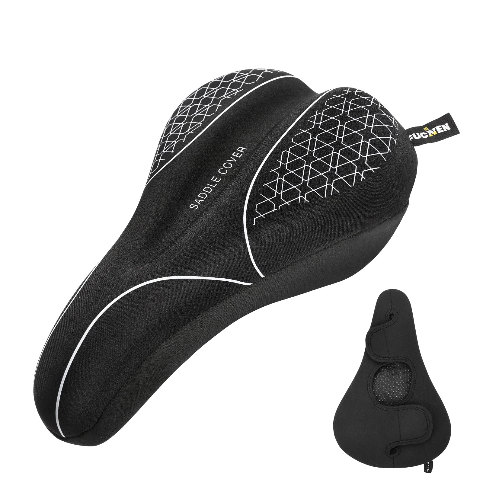 FUCNEN Gel Bike Seat Cover Padded Bike Seat Cushion Comfort Gel Saddle Cover for Bike Narrow Saddle Cushion for Mountain/Road/Exercise/Spin Bikes for Women & Men Cycling -White