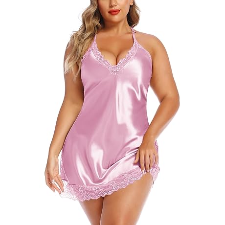 Women's Plus-Size Satin Lace Chemise Nightgown