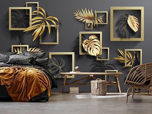 Miniatura 1 de Papel pintado de pared negro abd de plumas doradas para dormitorio (no se puede despegar y pegar)