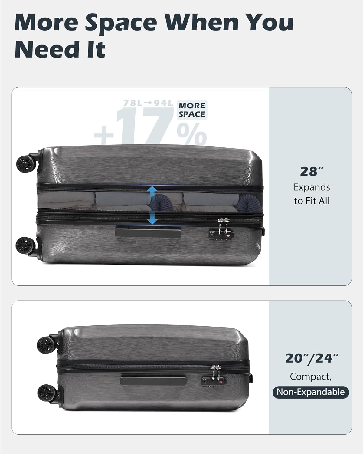 Coolife Luggage 3 Piece Set PC+ABS Hardshell Suitcases with TSA Lock, Spinner Lightweight (white, 3 piece set) - Image 9