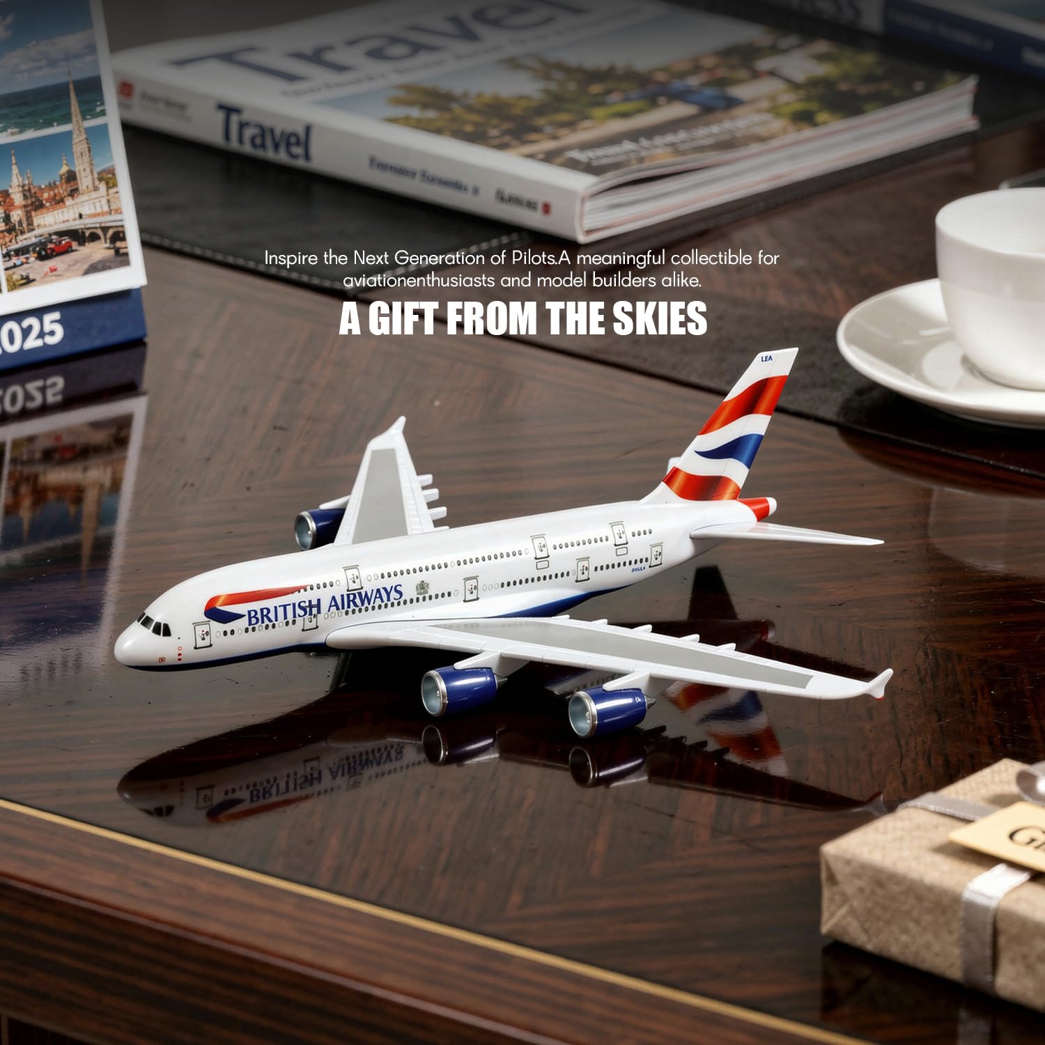 Modellino di aereo da assemblare in scala 1/280 compatibile con Airbus A380 British Airways, kit di montaggio rapido in plastica con supporto, lunghezza 25,5 cm, esposizione o come regalo