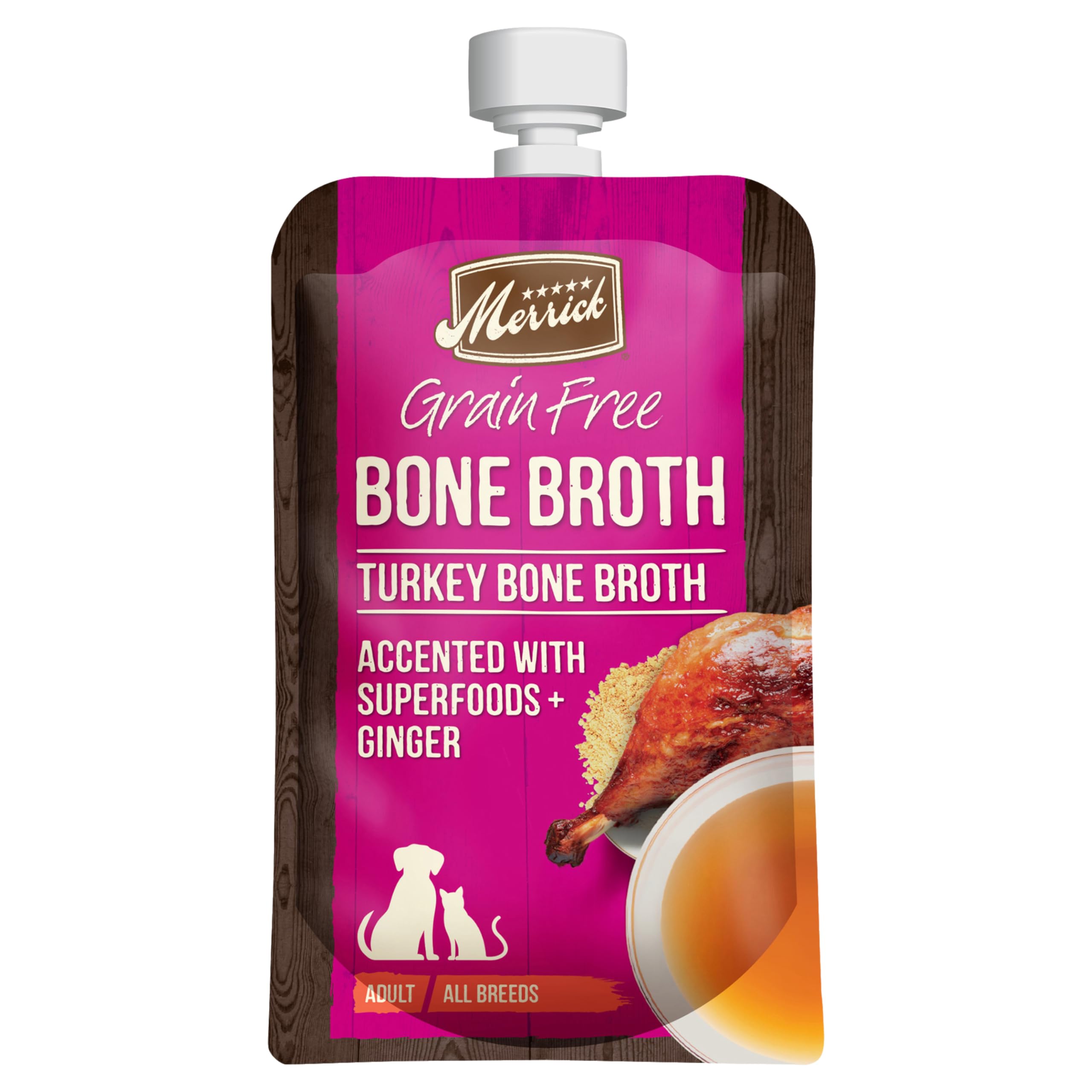 Merrick Grain Free Turkey Bone Broth Dog and Cat Food Topper, 7 oz Pouch