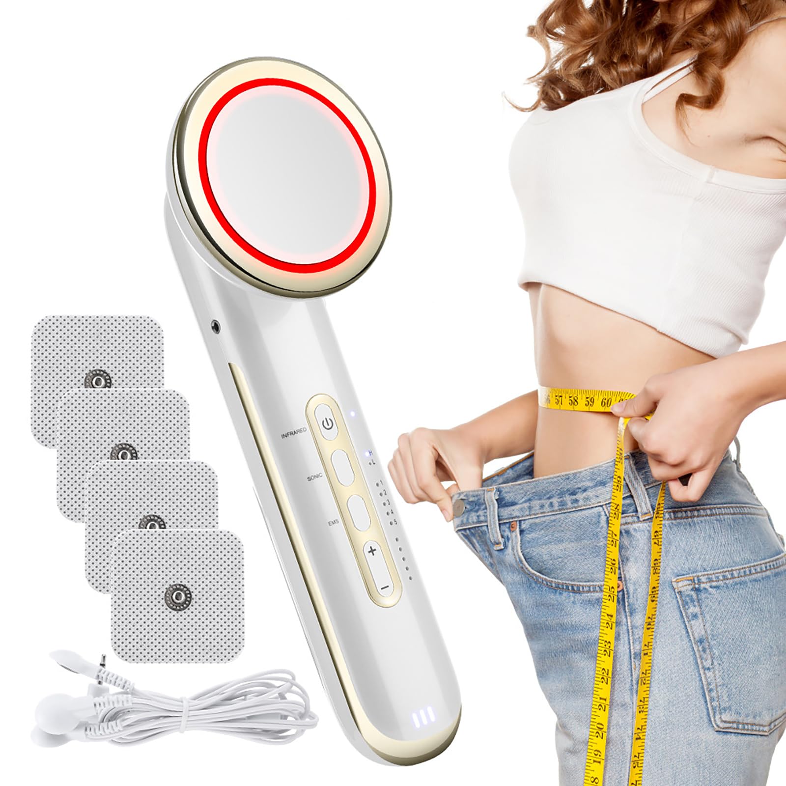 Radiofrecuencia Facial,Masajeador Ultrasónico 3 En 1 Terapia Luz Infrarroja EMS Máquina Terapia Ultrasónica Dispositivo Eléctrico para Rostro, Brazos, Cuello, Pies y Cuerpo