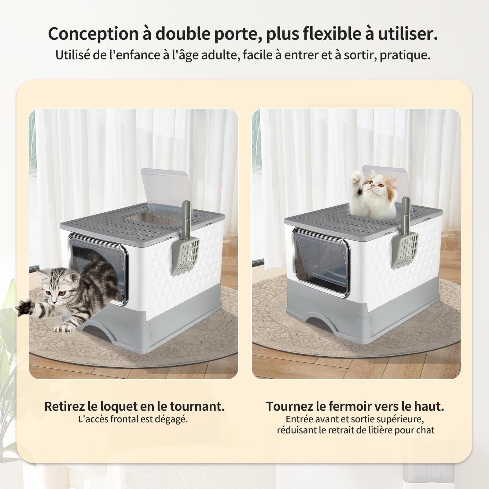 OHMG Litiere Chat Autonettoyante,Bac à Litière Autonettoyante,élimination des Odeurs,Bac à Litière pour Chat Automatique des Contrôleur de Sable Amovible,Lit à litière Anti-Odeur