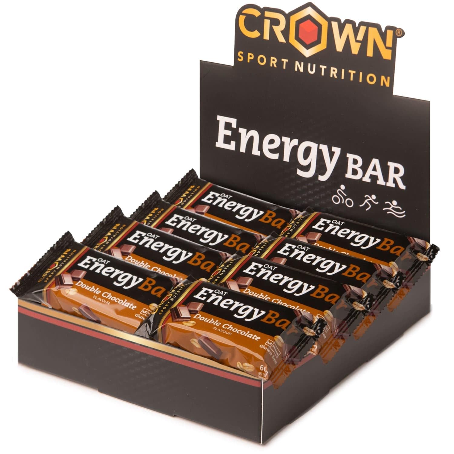 Crown Sport Nutrition Energy Bar 2.0 | Barrita Energética con 35% Avena sin Gluten + 22% Pasta de Dátil | Sin Aceite de Palma | Alta Digestibilidad | Caja 12 x 60 g | Vegana según sabor