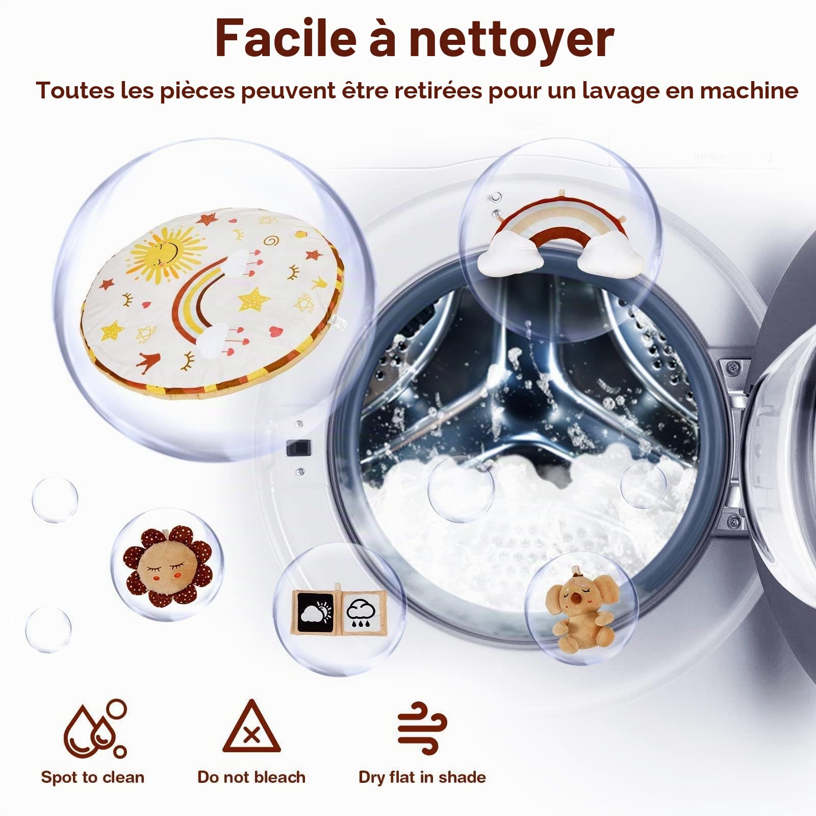 Tapis d'Éveil Bébé, Arche d'éveil Bébé avec 9 Jouets Amovibles, Tapis de Jeu pour Bébés et Enfants à Partir de 0+ Mois,Antidérapant Plus épais,Facile à Nettoyer, Indispensable pour les Nouveau-nés