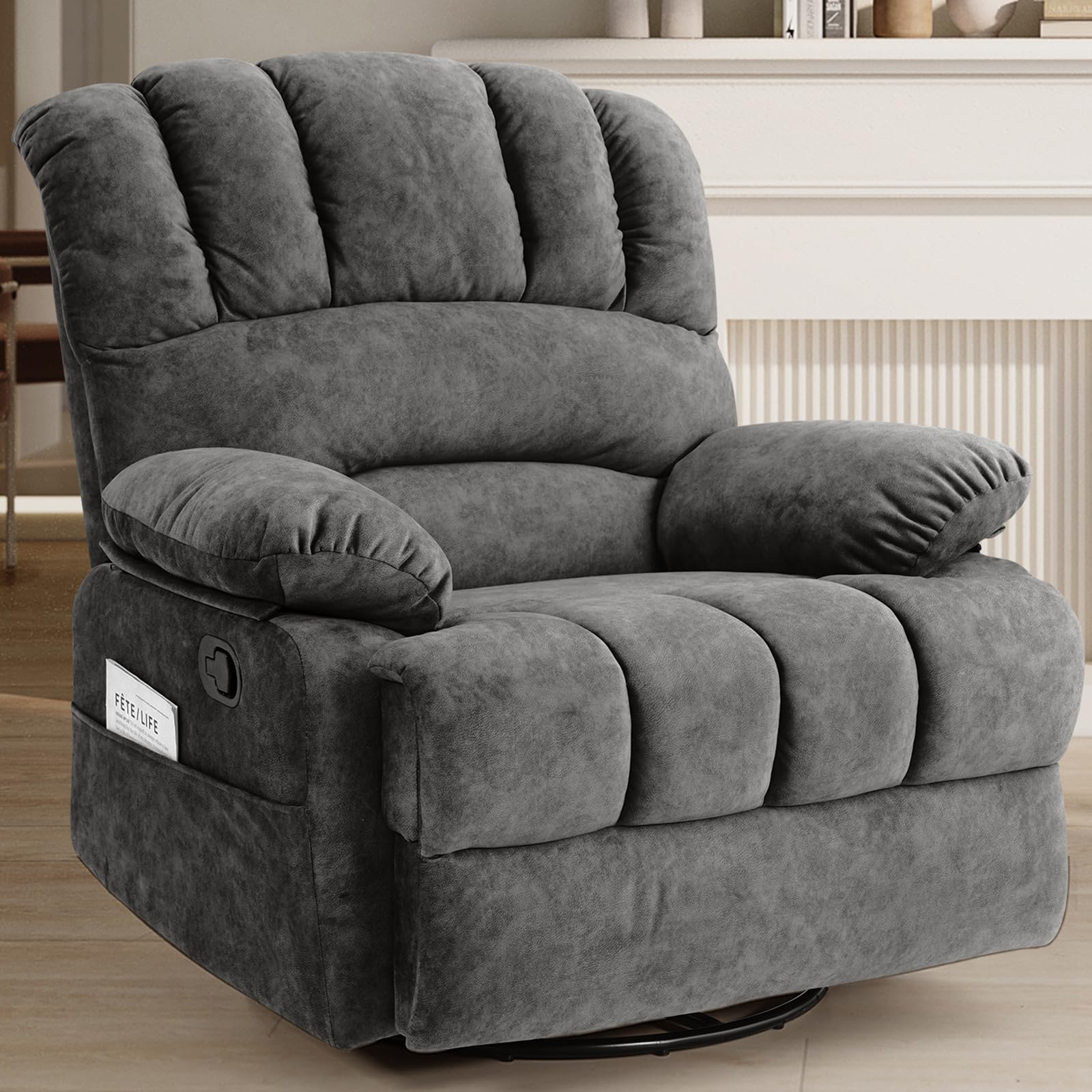 Oversized Swivel Rocker Recliner Chair with Large Footrest & High Back- 360° Rotation & Gentle Rocking for Living Room, Nursery,350lbs Capacity,
