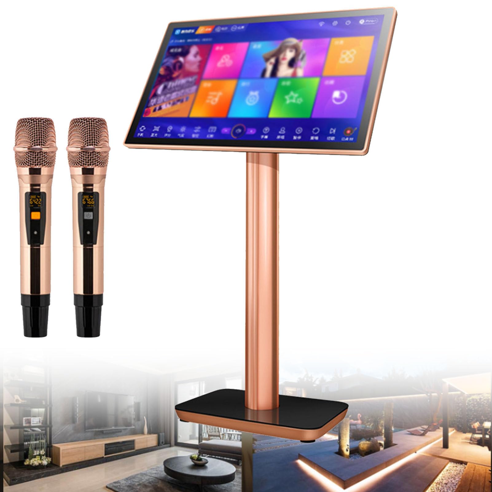 Macchina per karaoke con microfono wireless, touch screen capacitivo da 19,5 pollici, lettore Home Theater, per feste ed eventi