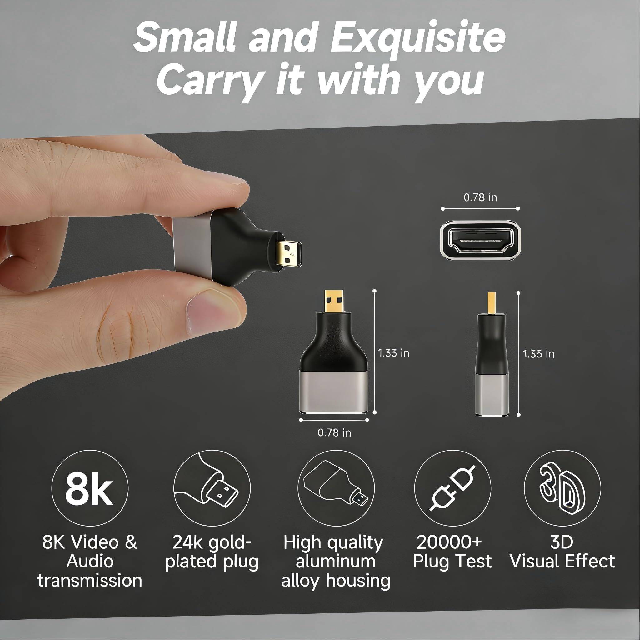 Adattatore da mini e micro HDMI a HDMI, 1 paio di accoppiatori HDMI maschio-femmina | HDMI 2.1 48 Gbps, 8K a 60 Hz, 4K a 120 Hz, HDR 3D Dolby, compatibile con Xbox, PS5, Raspberry Pi, fotocamera e così via