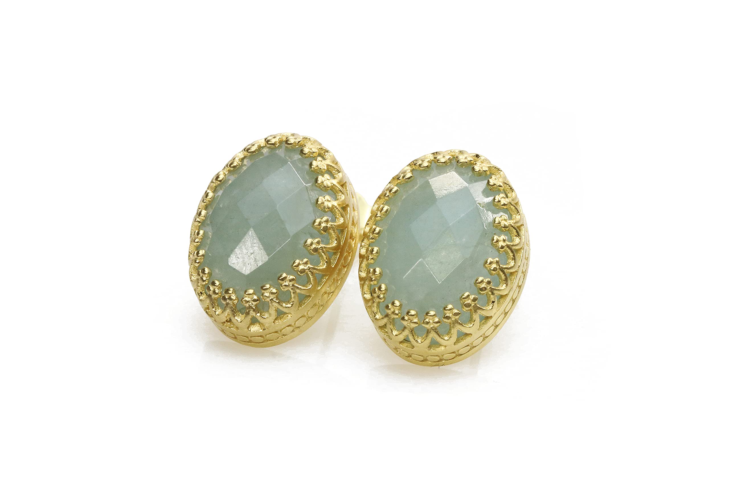 Pendientes de Aguamarina Ovalados - Intrincados Pendientes de Aros, Pendientes de Piedras Preciosas, Pendientes de Piedra de Nacimiento, Pendientes de Novia - Joyas Hechas a Mano