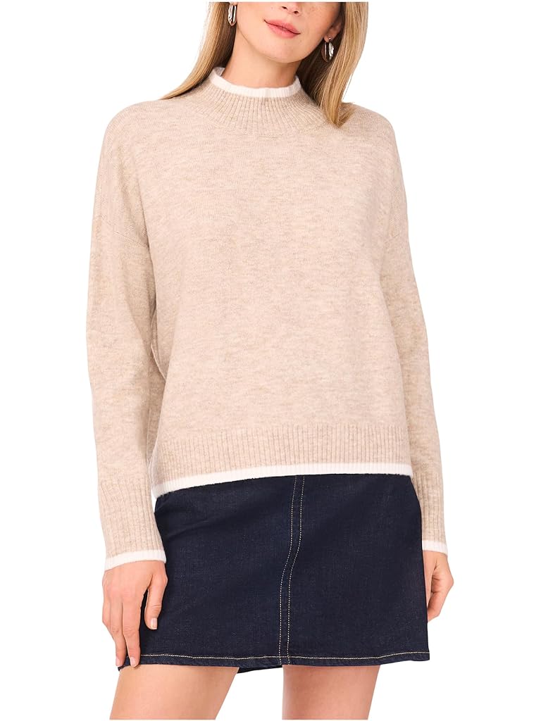 Neutral Vince Camuto Long Sleeve Mock Neck with Tipping