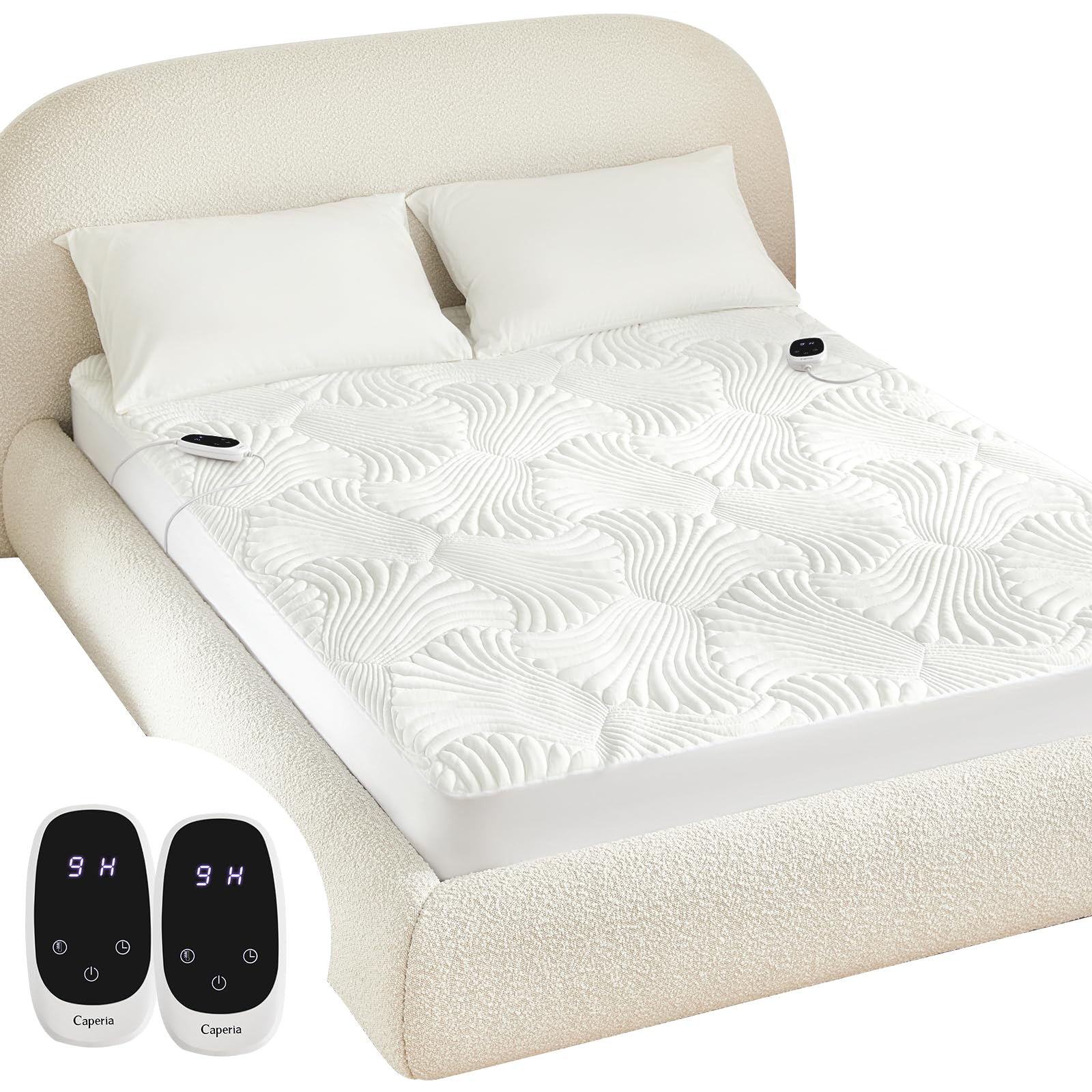 Caperia Heated Mattress Pad Bed Warmer with 9 Heat Settings, 1-12 Hours Auto Off Deep Pocket, Machine Washable Wave King 78 * 80-image-39